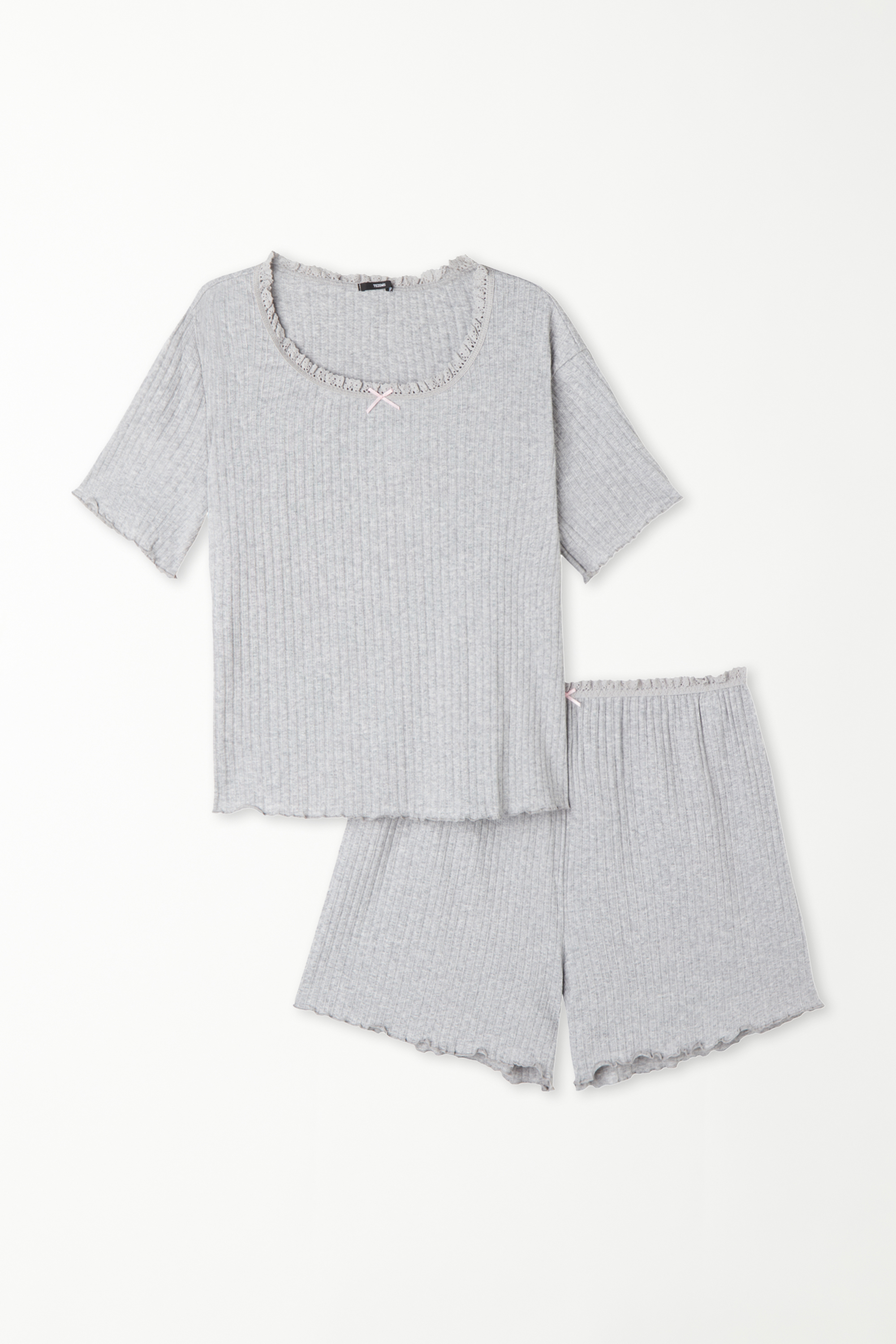 Short-Sleeved Short Ribbed Openwork Pyjamas