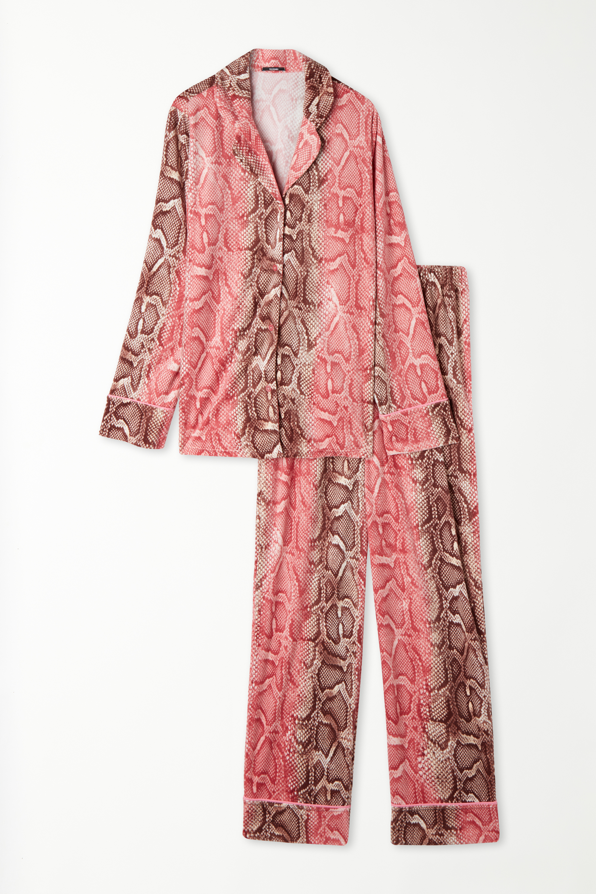 Long Button-Down Microfleece Pyjamas with Python Print