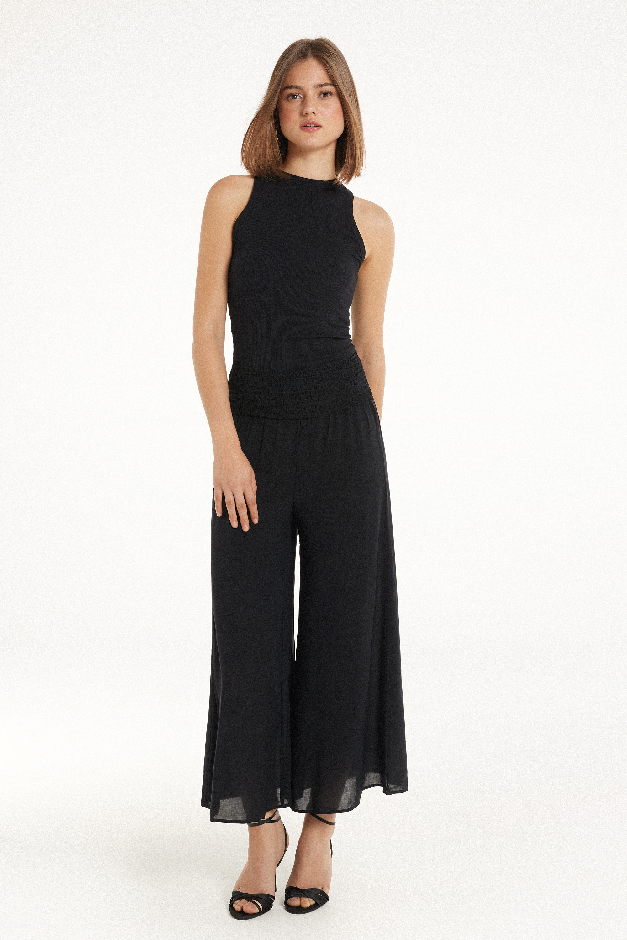 Gesmokte Cropped-Culotte aus Viskosegewebe