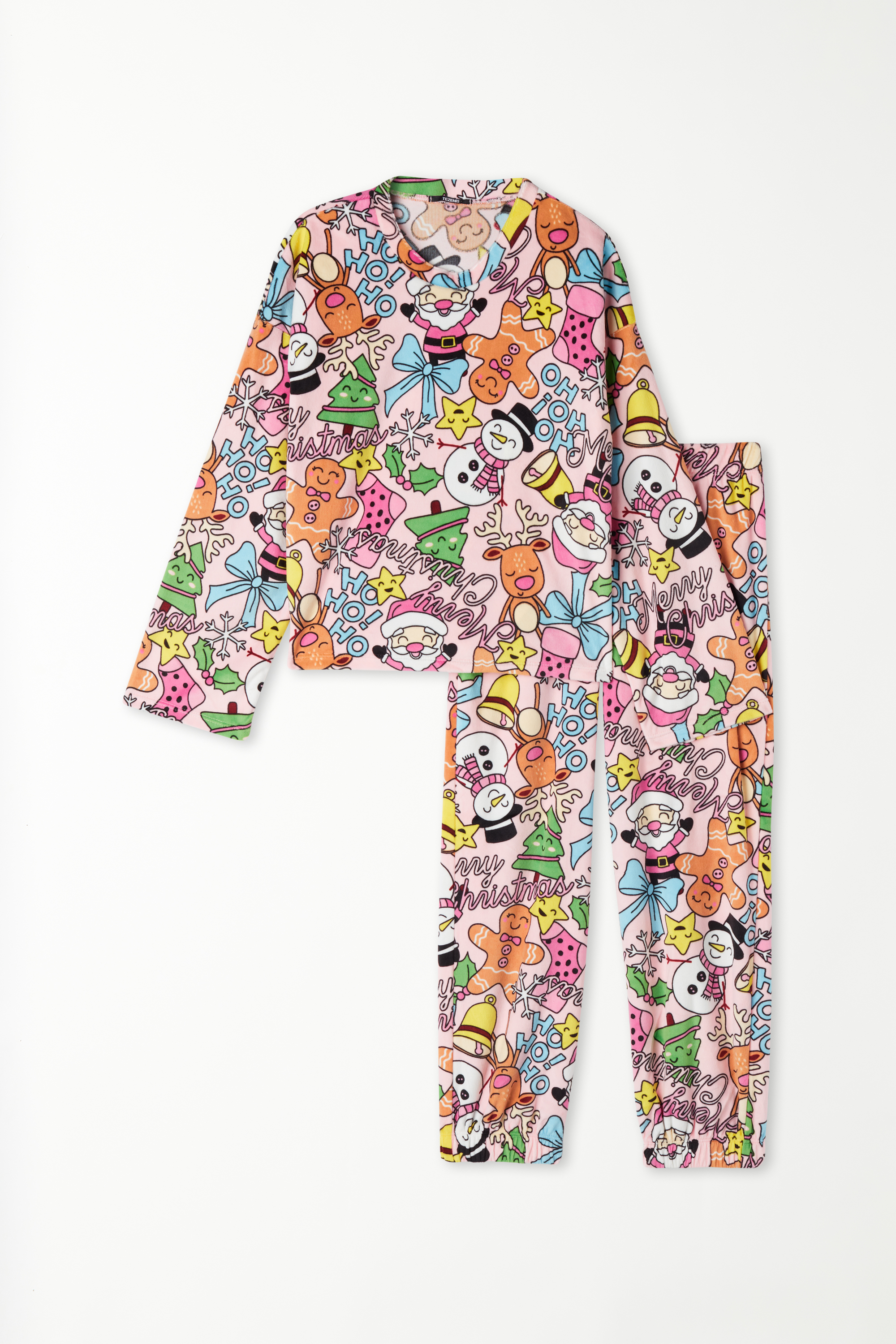 Pijama Largo de Microfibra con Estampado Navideño