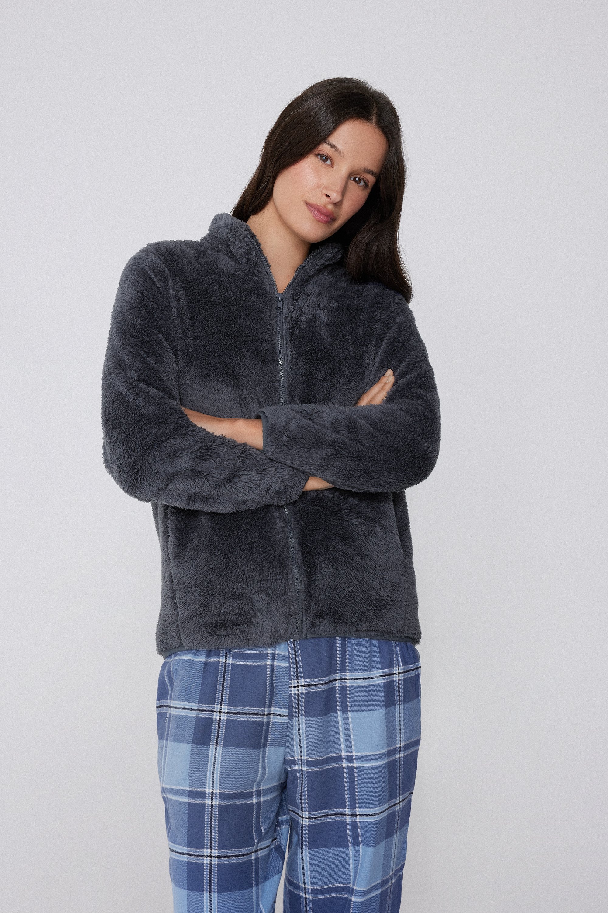 Teddy-Jacke mit Reißverschluss