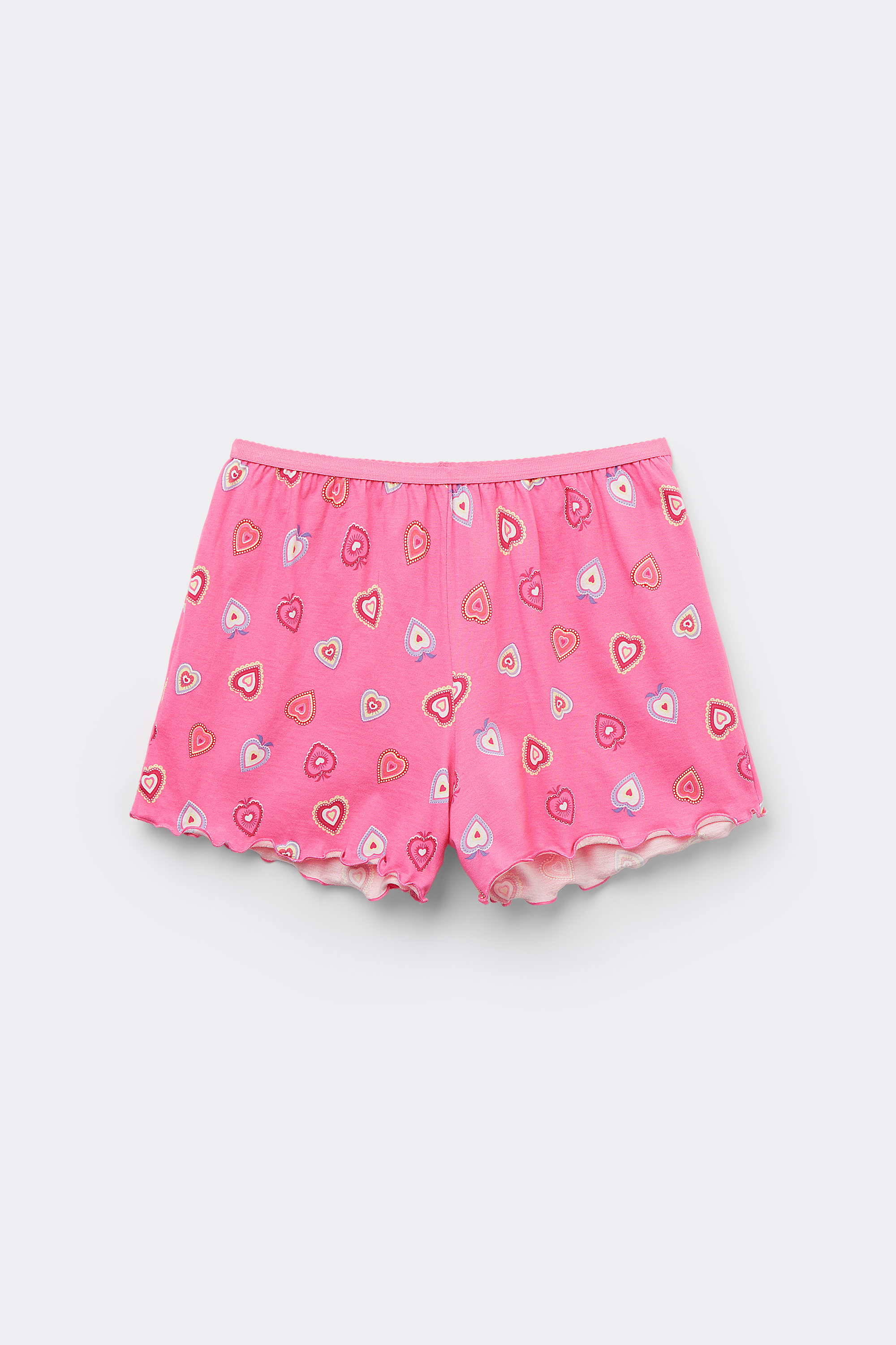 Printed Lettuce Leaf-Trim Cotton Shorts