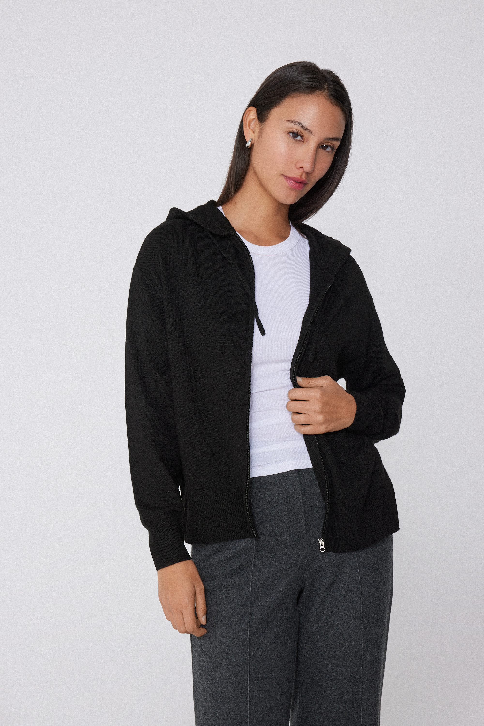 Maglia Modello Felpa con Zip e Cappuccio con Lana