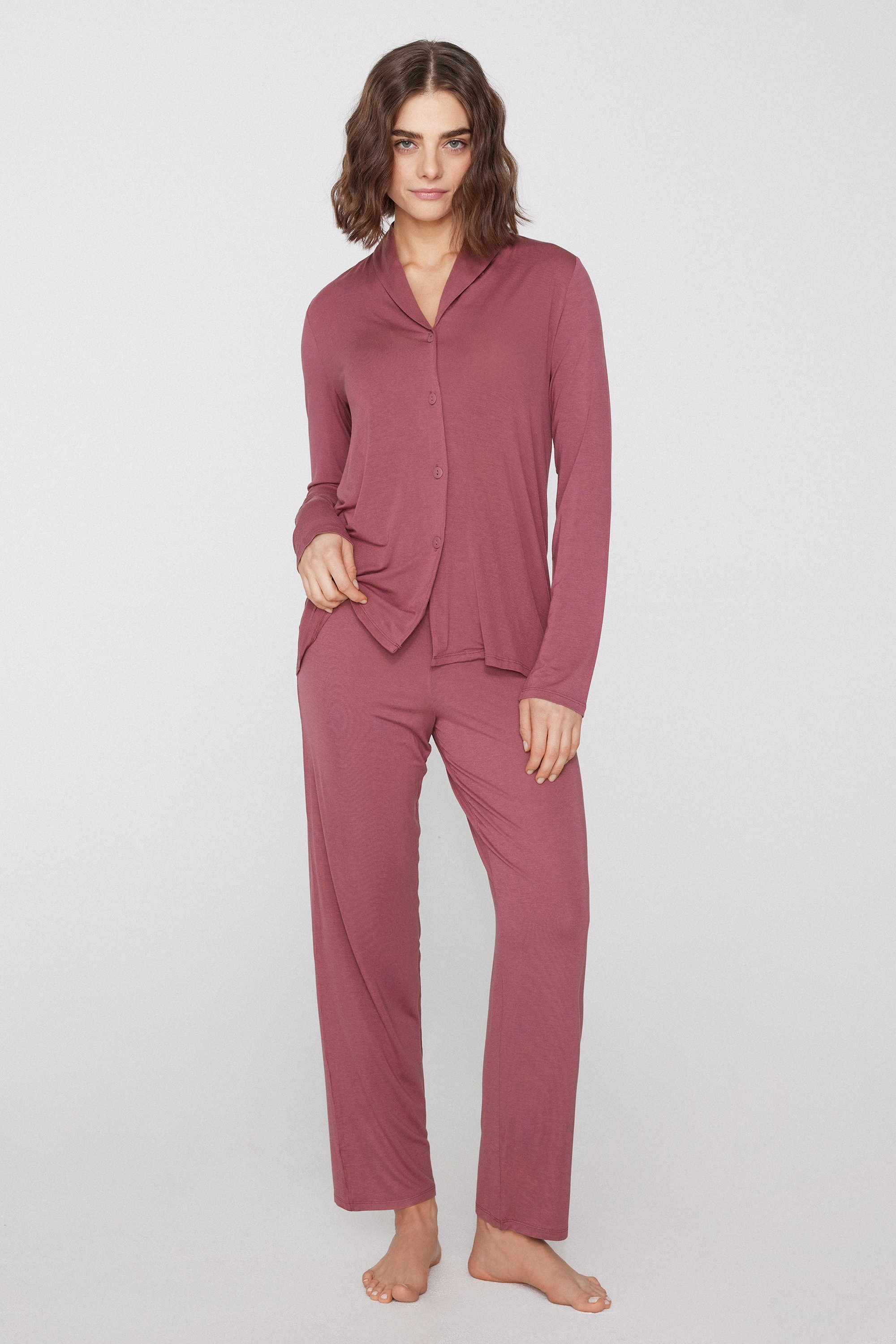 Pyjama Long Ouvert en Viscose