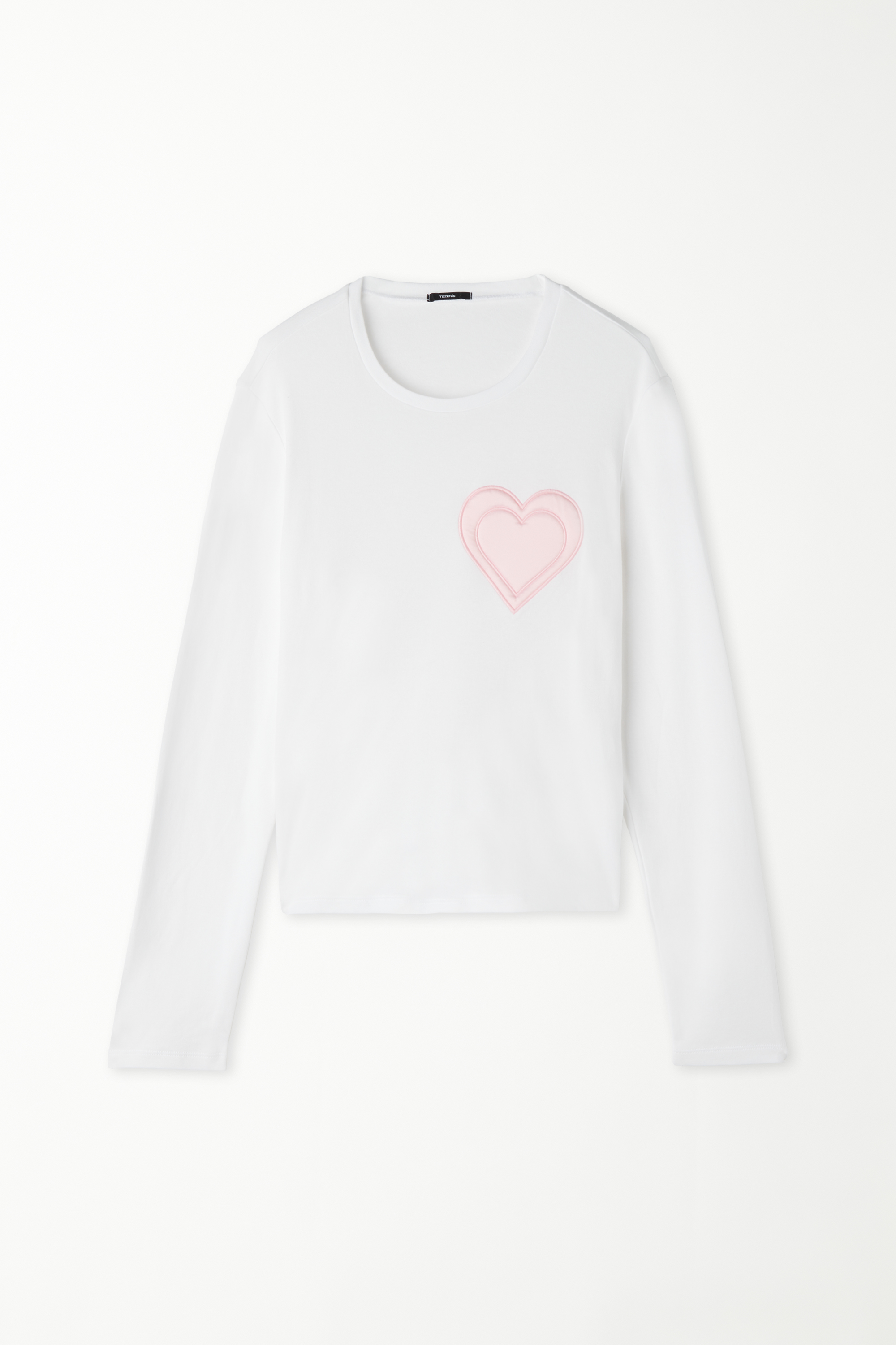 Long-Sleeved Cotton Heart Patch Pyjama Top