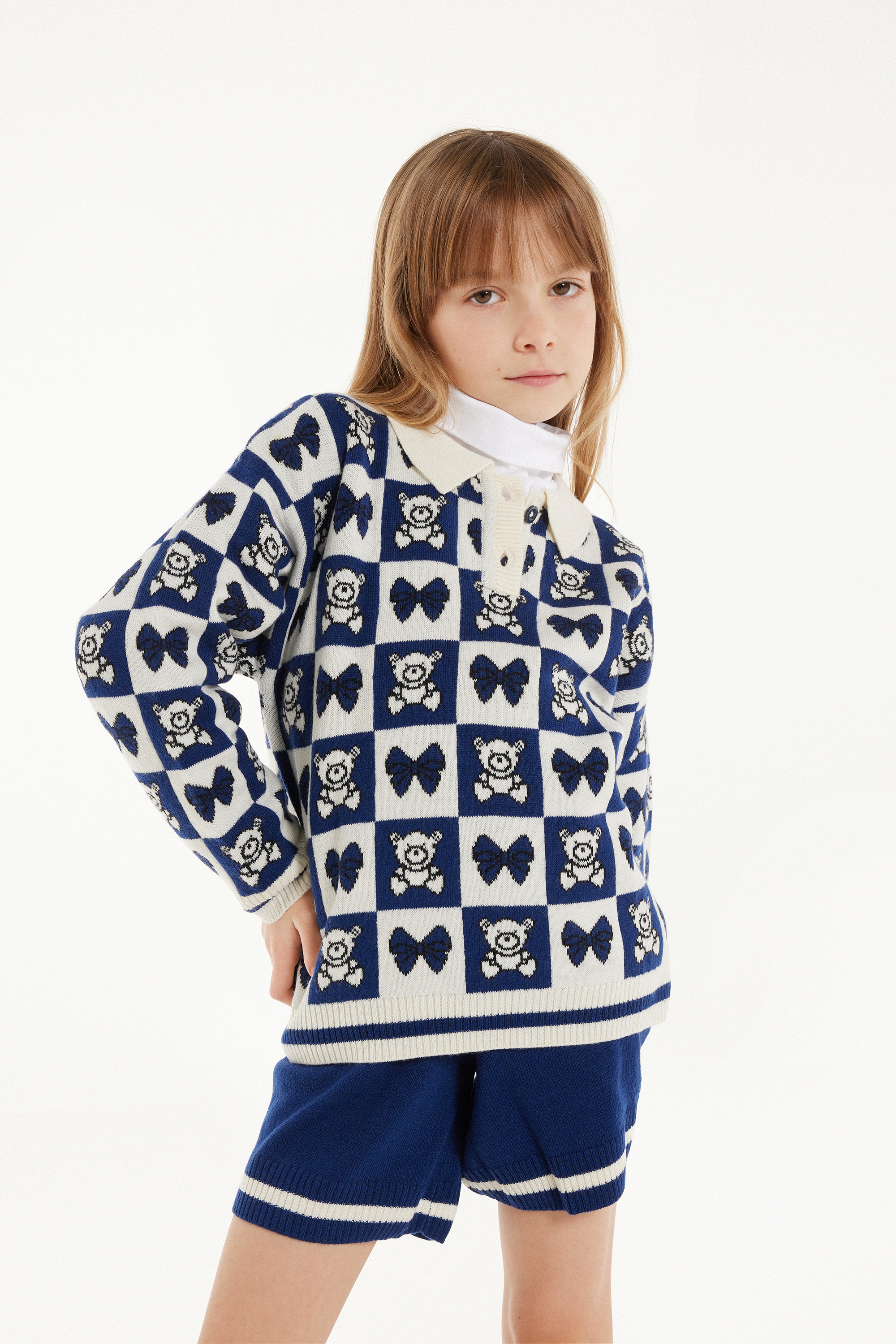 Maglia a Polo Pesante Manica Lungo Jacquard Bimba