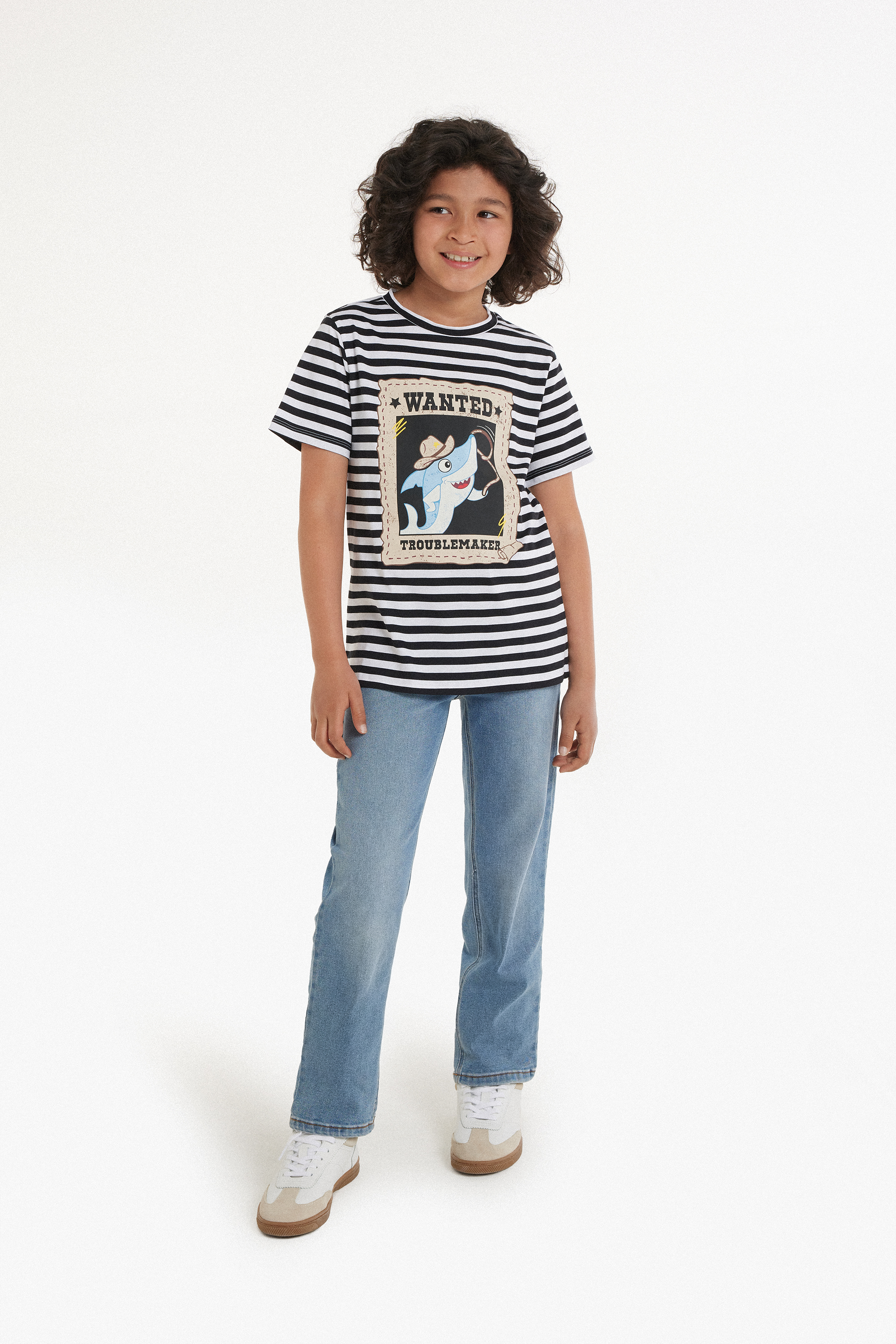 T-shirt Ras-du-cou en Coton avec Imprimé Sur l’Ensemble