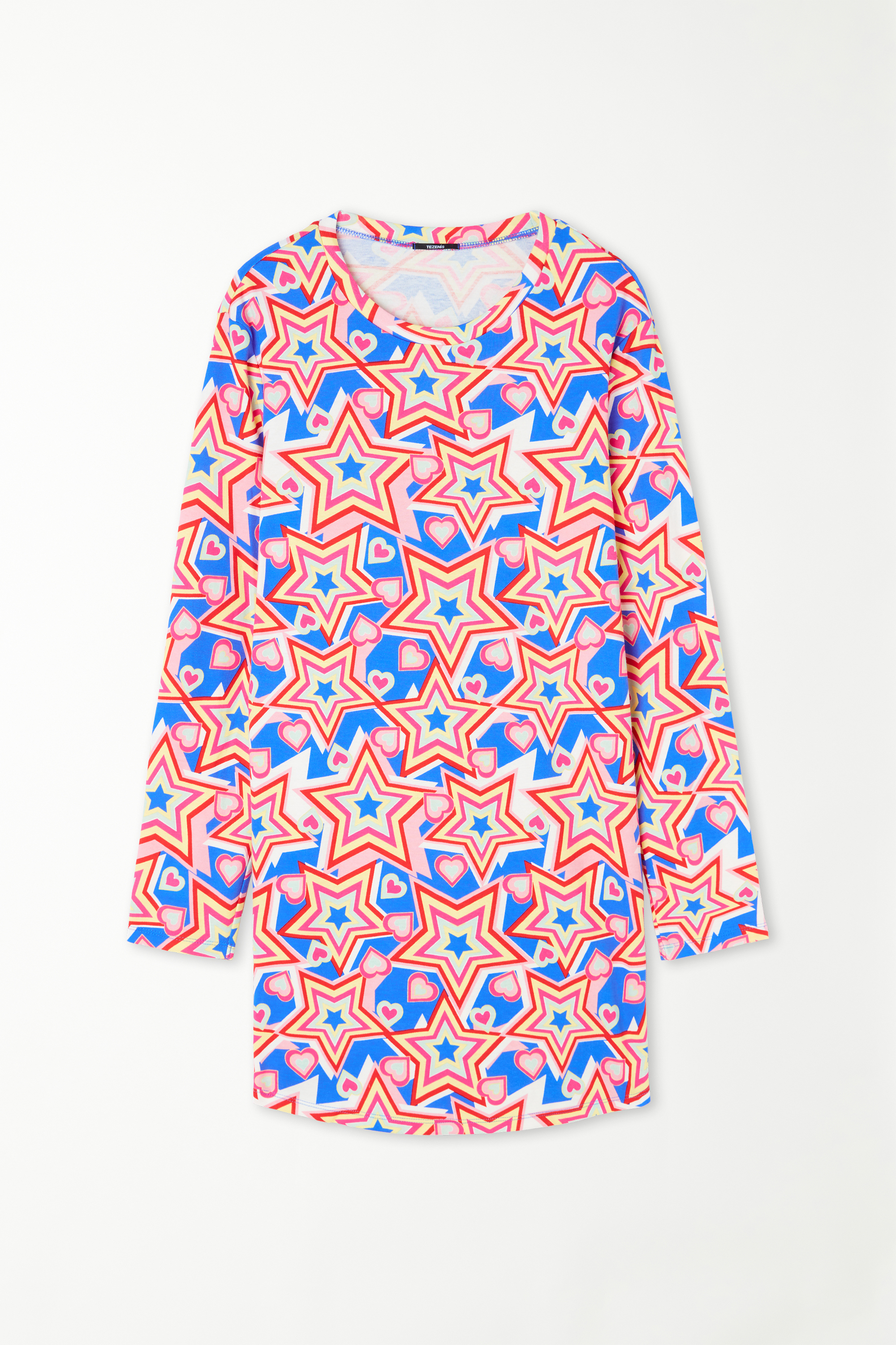 Langärmeliges Nachthemd aus Baumwolle mit Sternprint