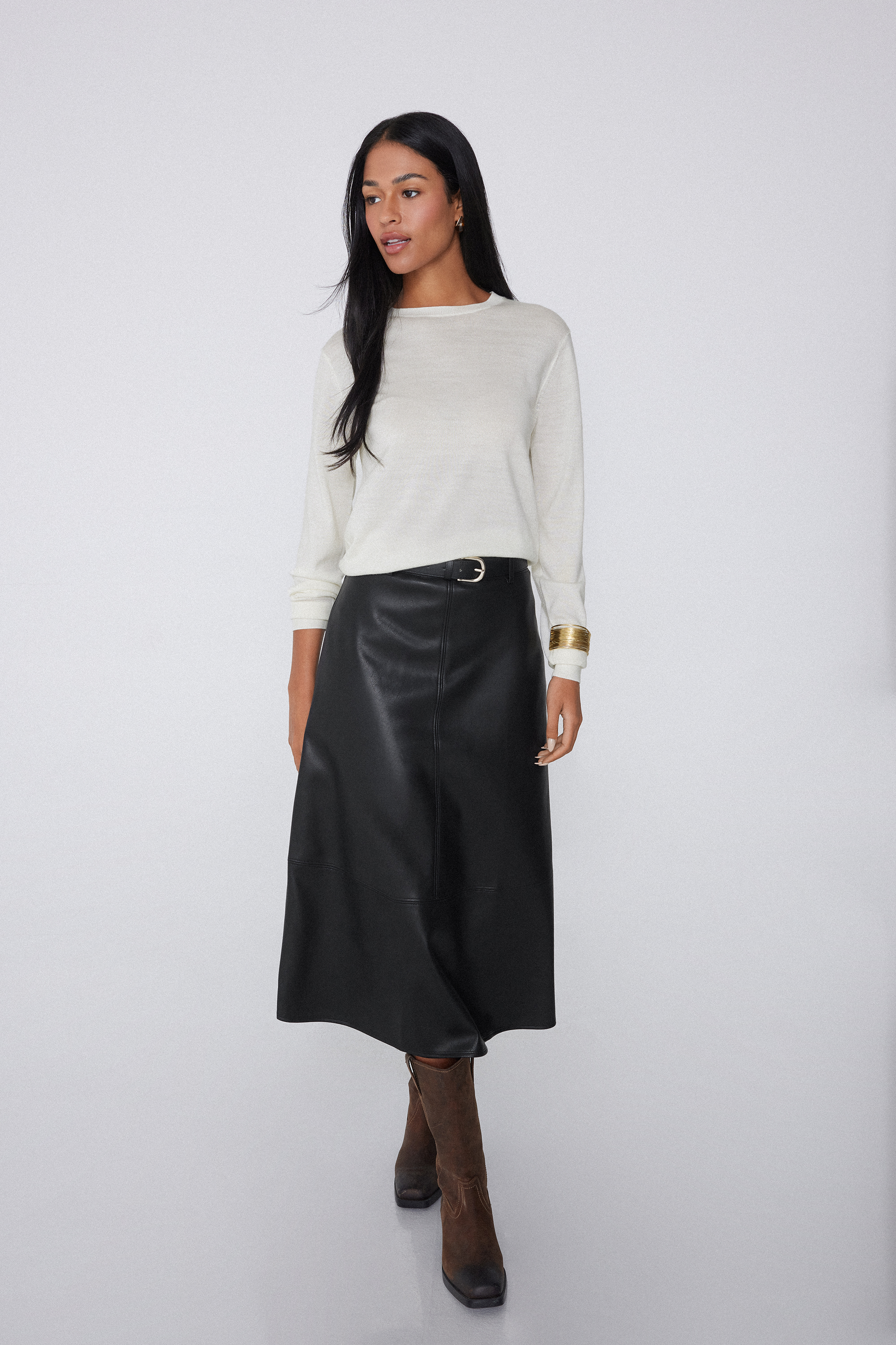 Jupe Midi Effet Cuir