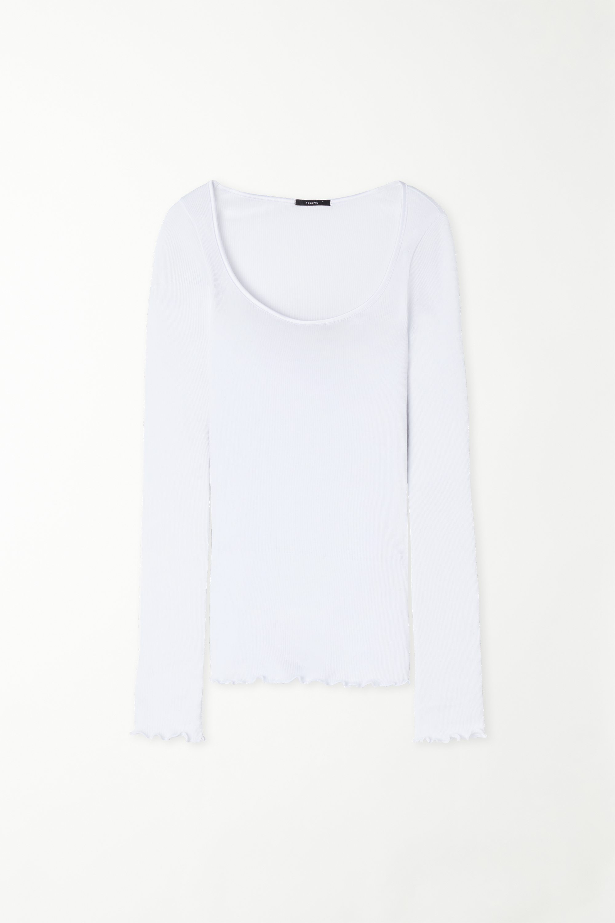 Long-Sleeved Top in 100% Ribbed Cotton and Satin