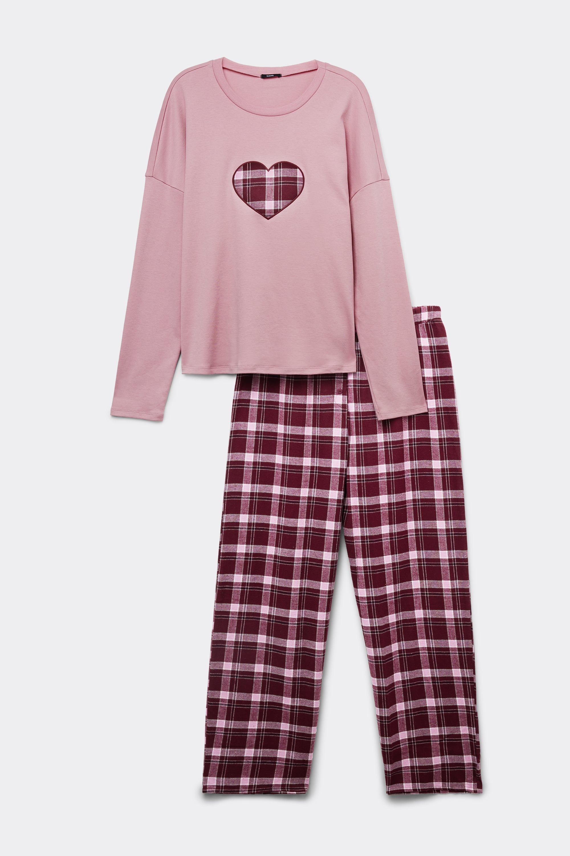 Pigiama Lungo in Cotone/Flanella con Cuore