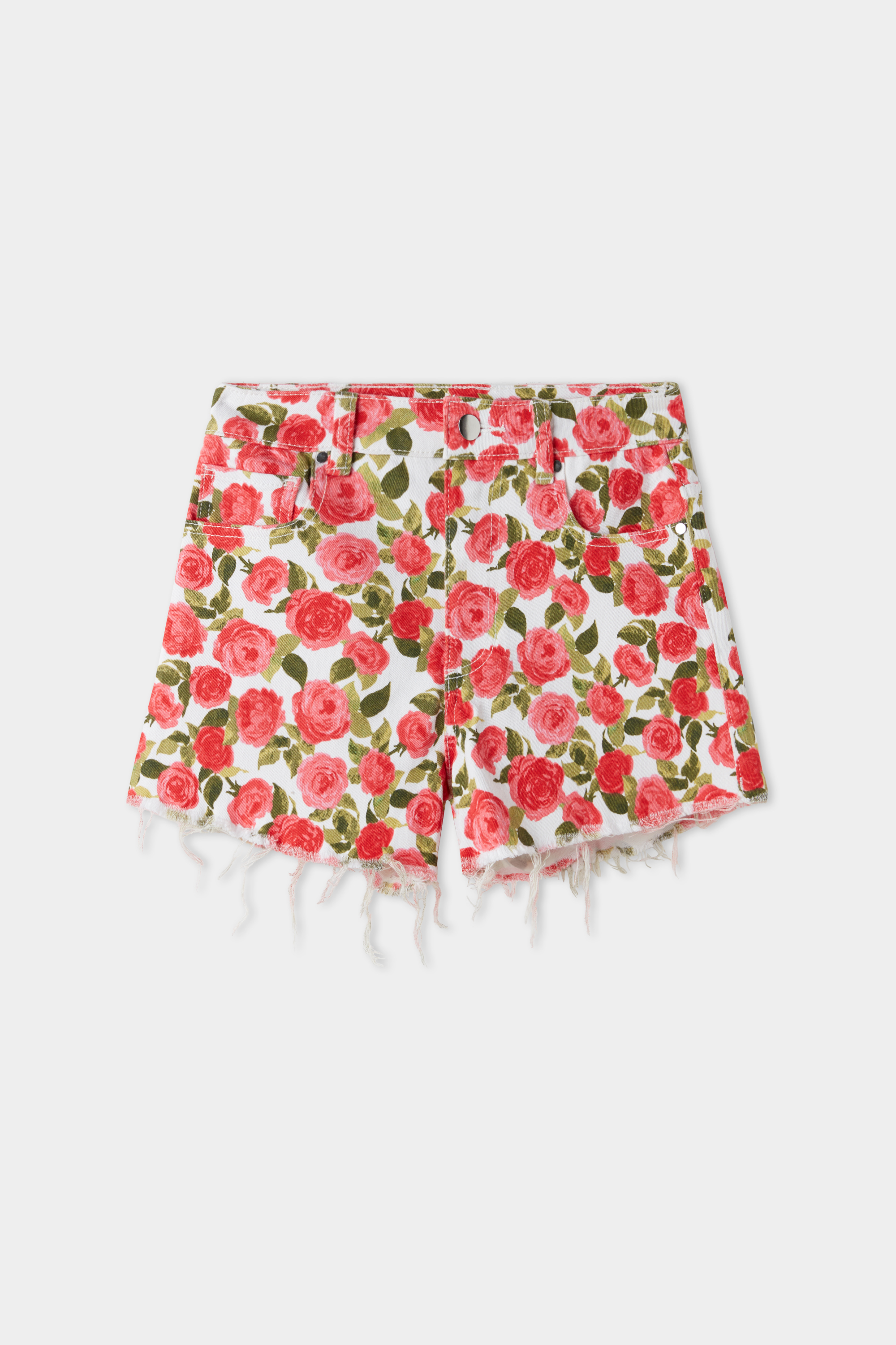 High-Waist Shorts in Fringed Denim
