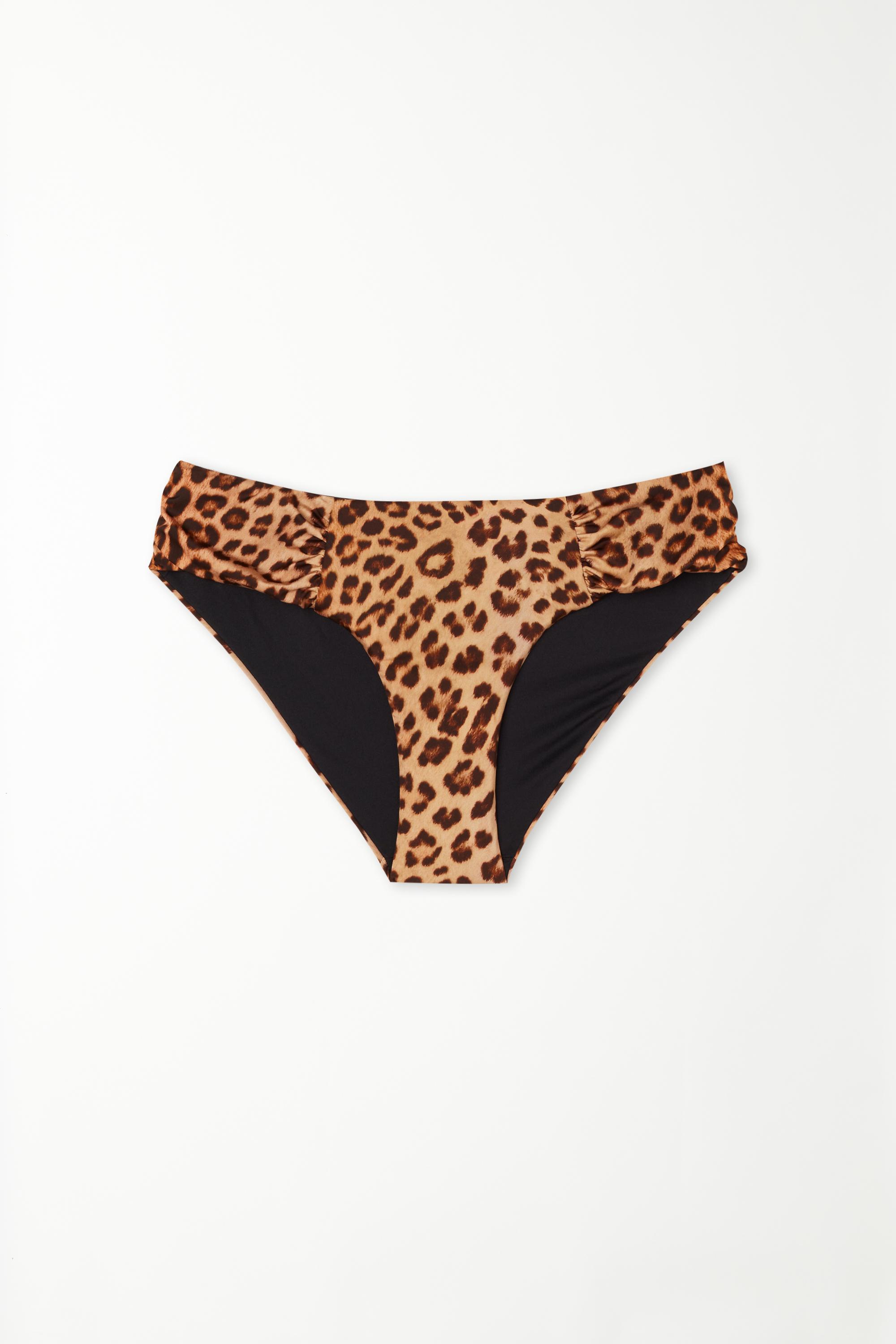 Wild Leopard High-Cut Bikini Bottoms with Gathering