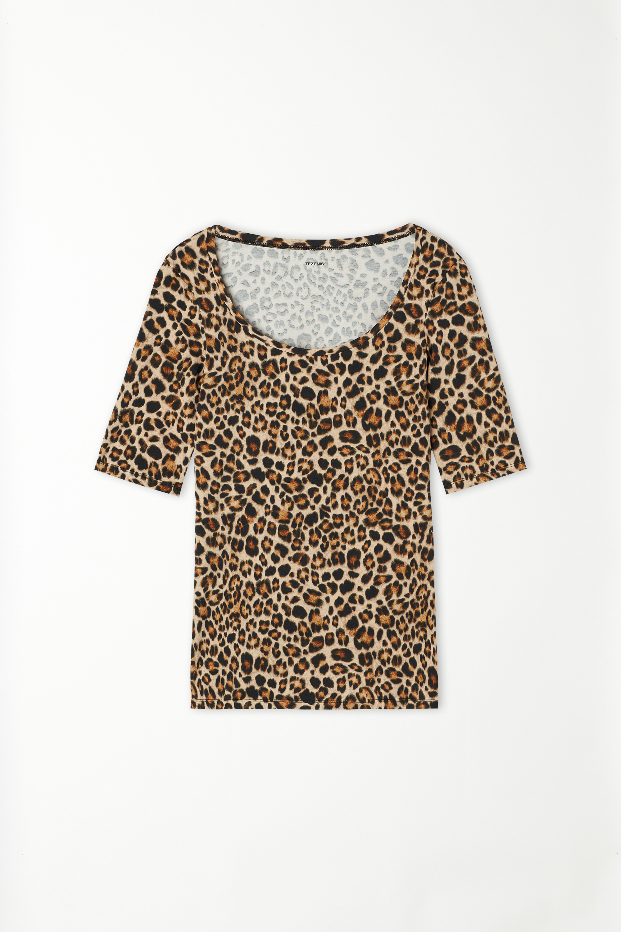 Short Sleeve, Wide-Neck Printed Cotton Top