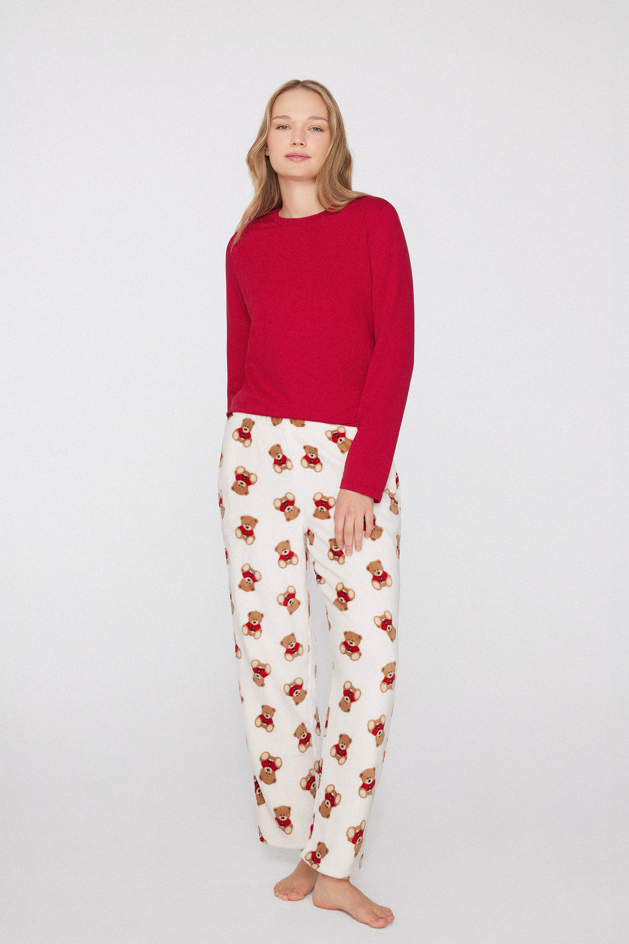 Calças Compridas Tecido Polar Leve Estampado