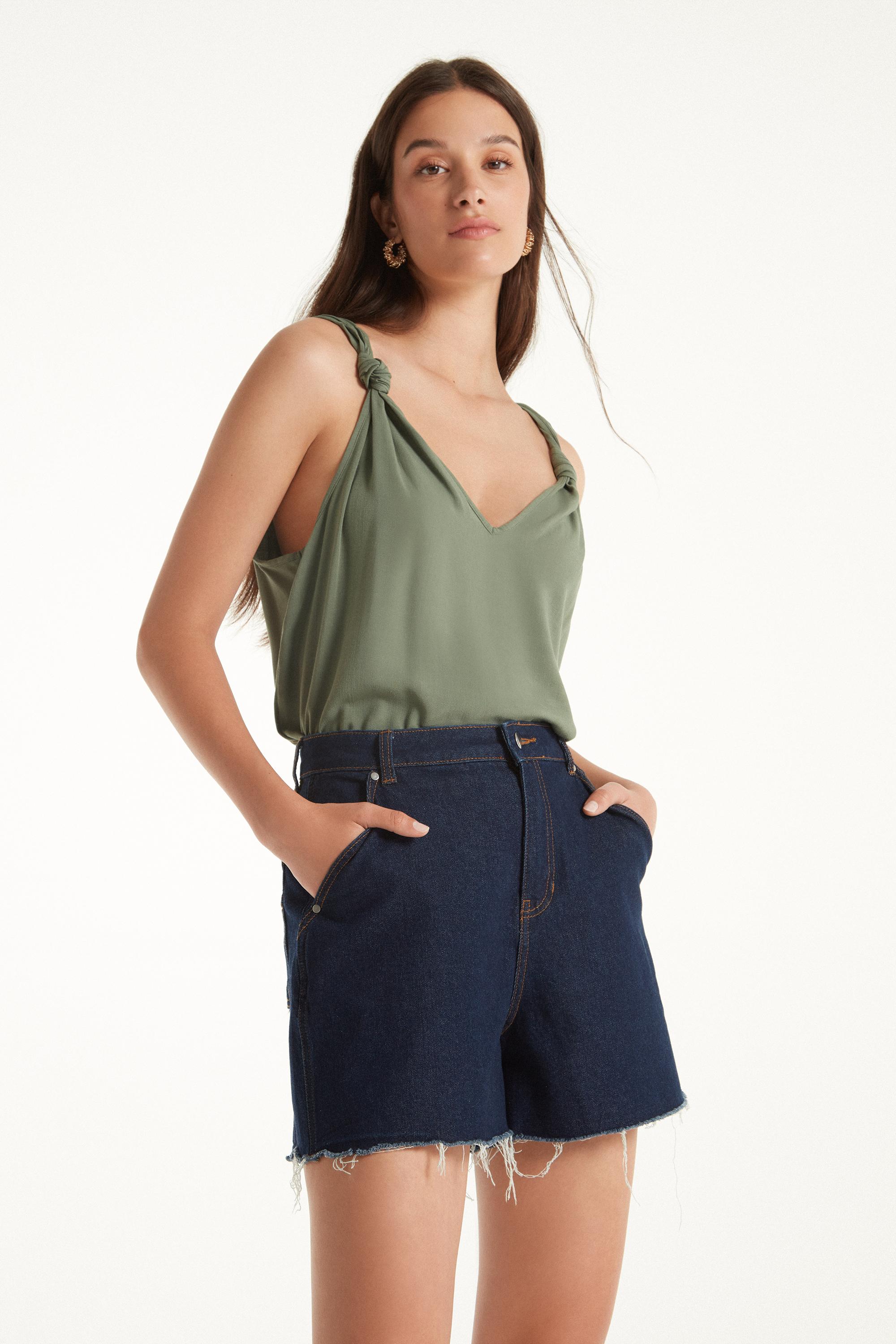 Camiseta de Tirantes de Tela Cardada con Nudos