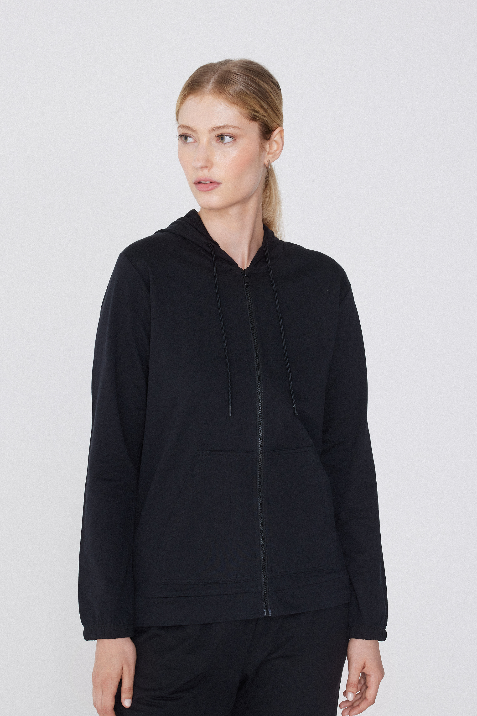 Felpa Leggera Cappuccio con Zip e Coulisse
