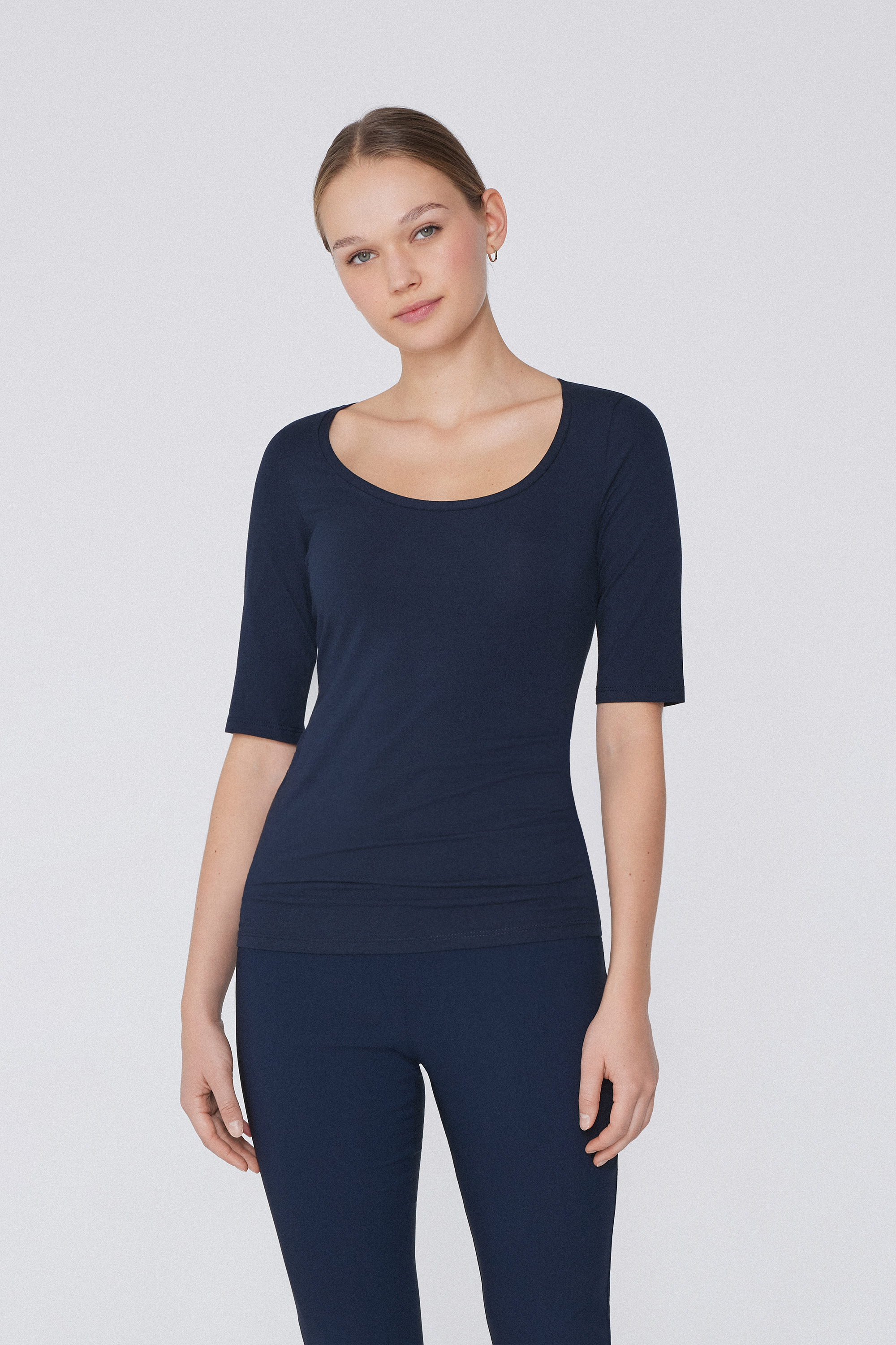 Short-Sleeve Scoop-Neck Top in Cotton