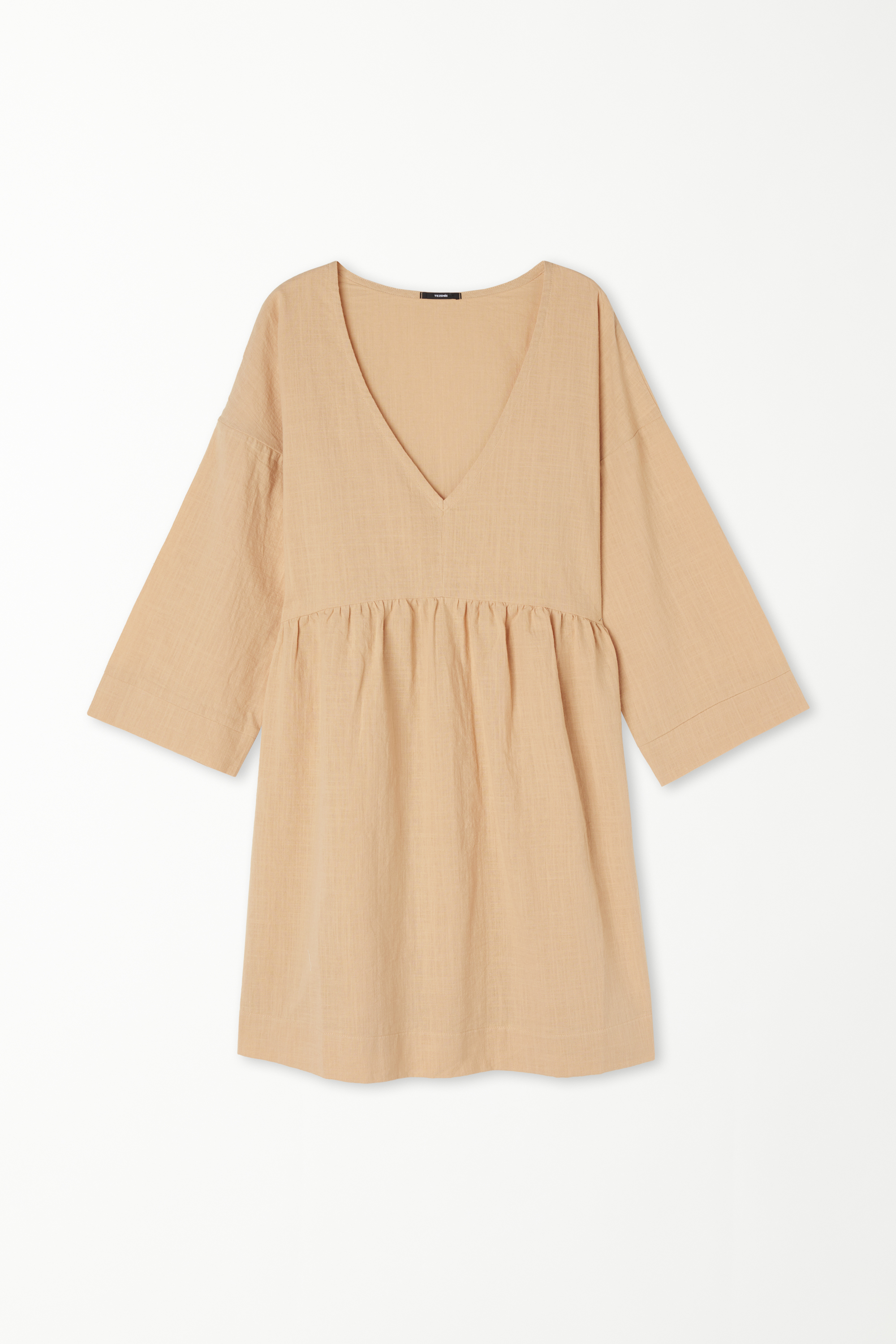 Loose Fit 3/4 Sleeve Mini Dress in 100% Super Light Cotton