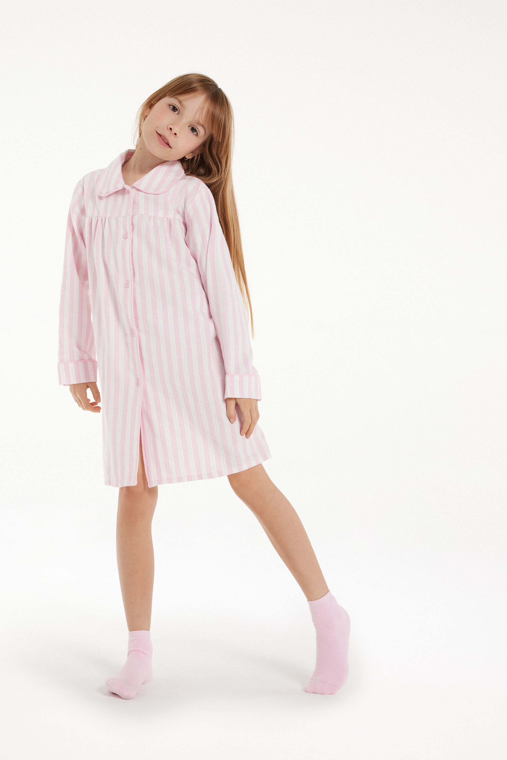 Long-Sleeved Button-Front Flannel Nightdress