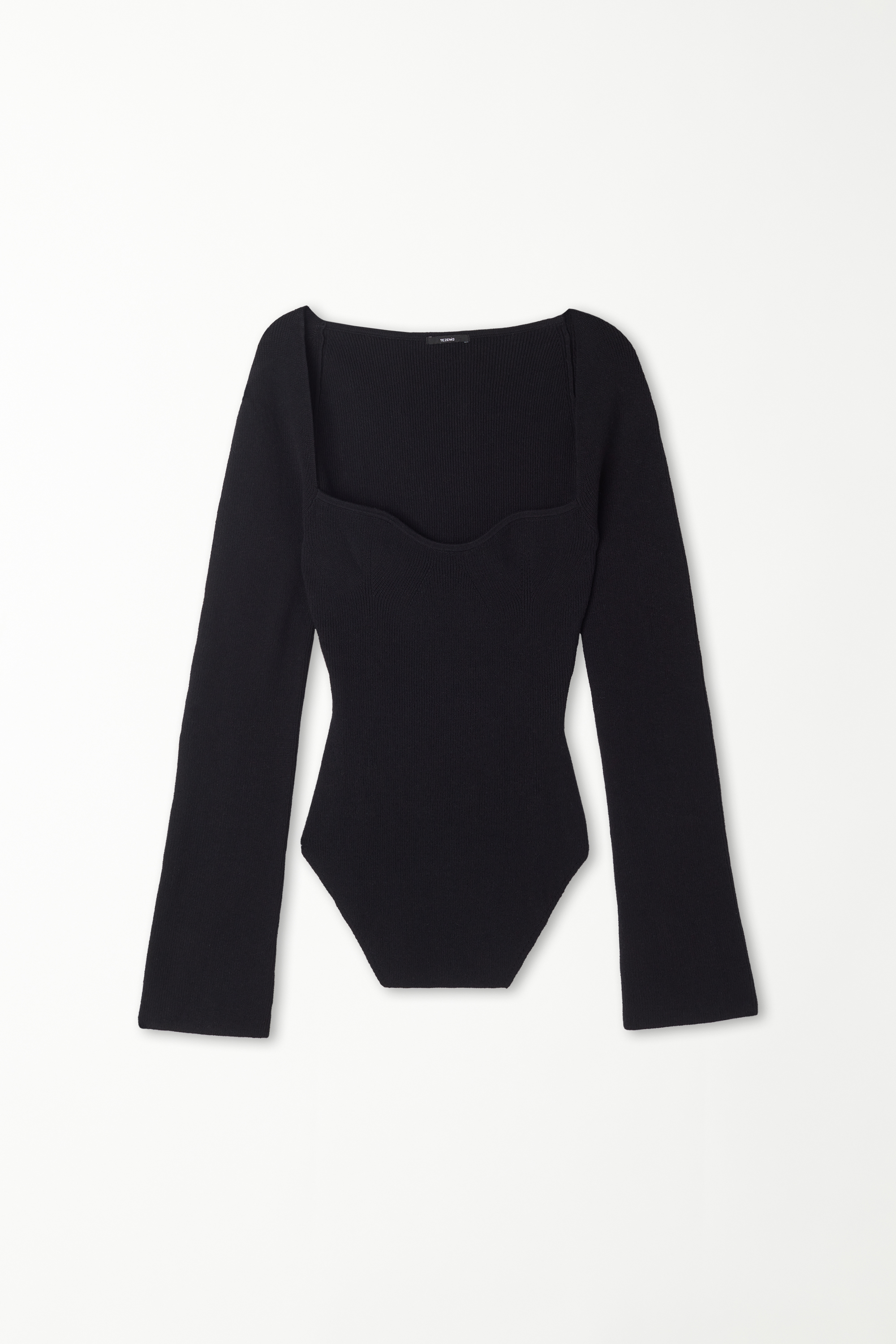 Long-Sleeved Sweetheart-Neckline Ribbed Top