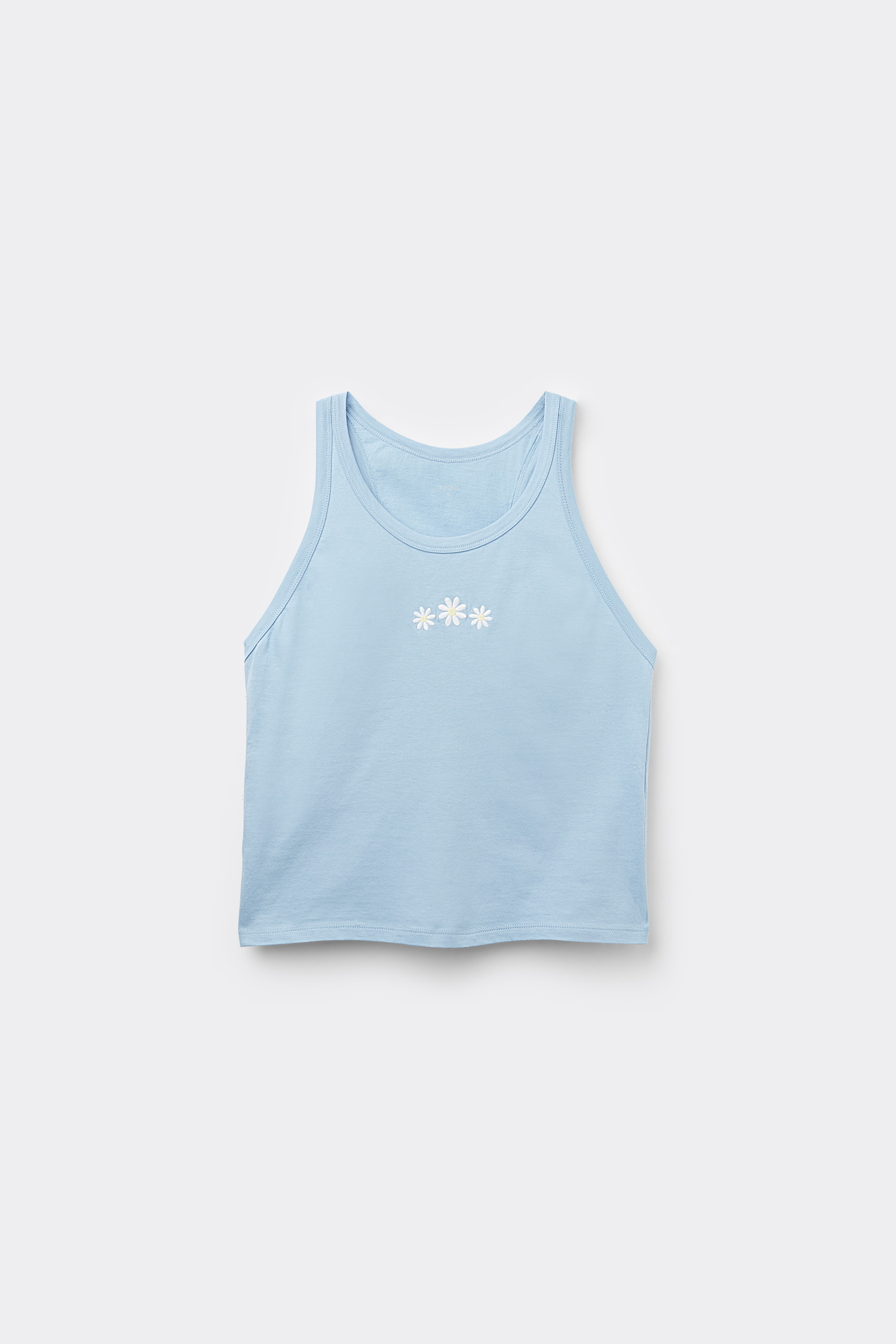 Wide Shoulder Strap Cotton Tank Top with Embroidery