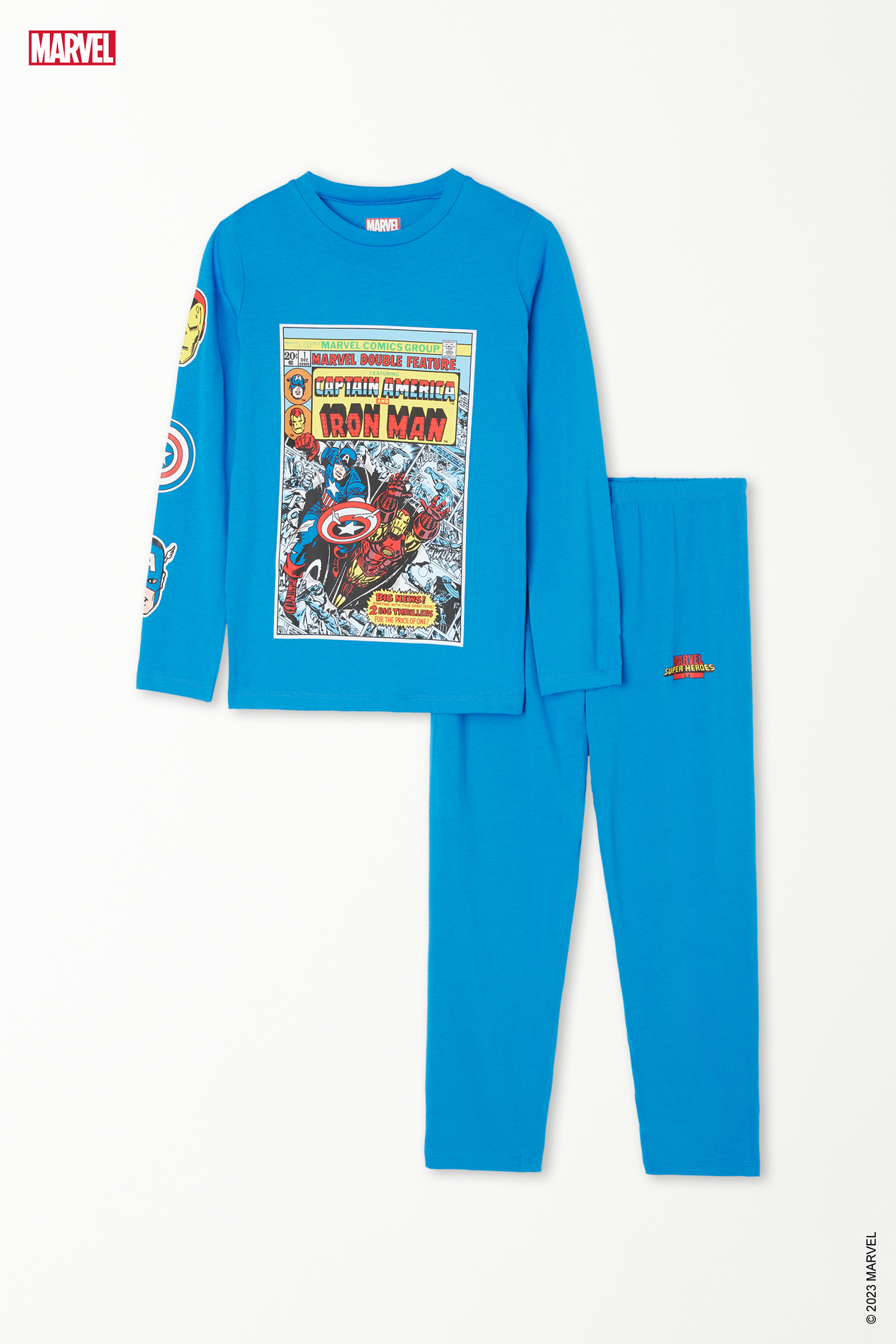 Boys’ Marvel Print Long Cotton Pyjamas