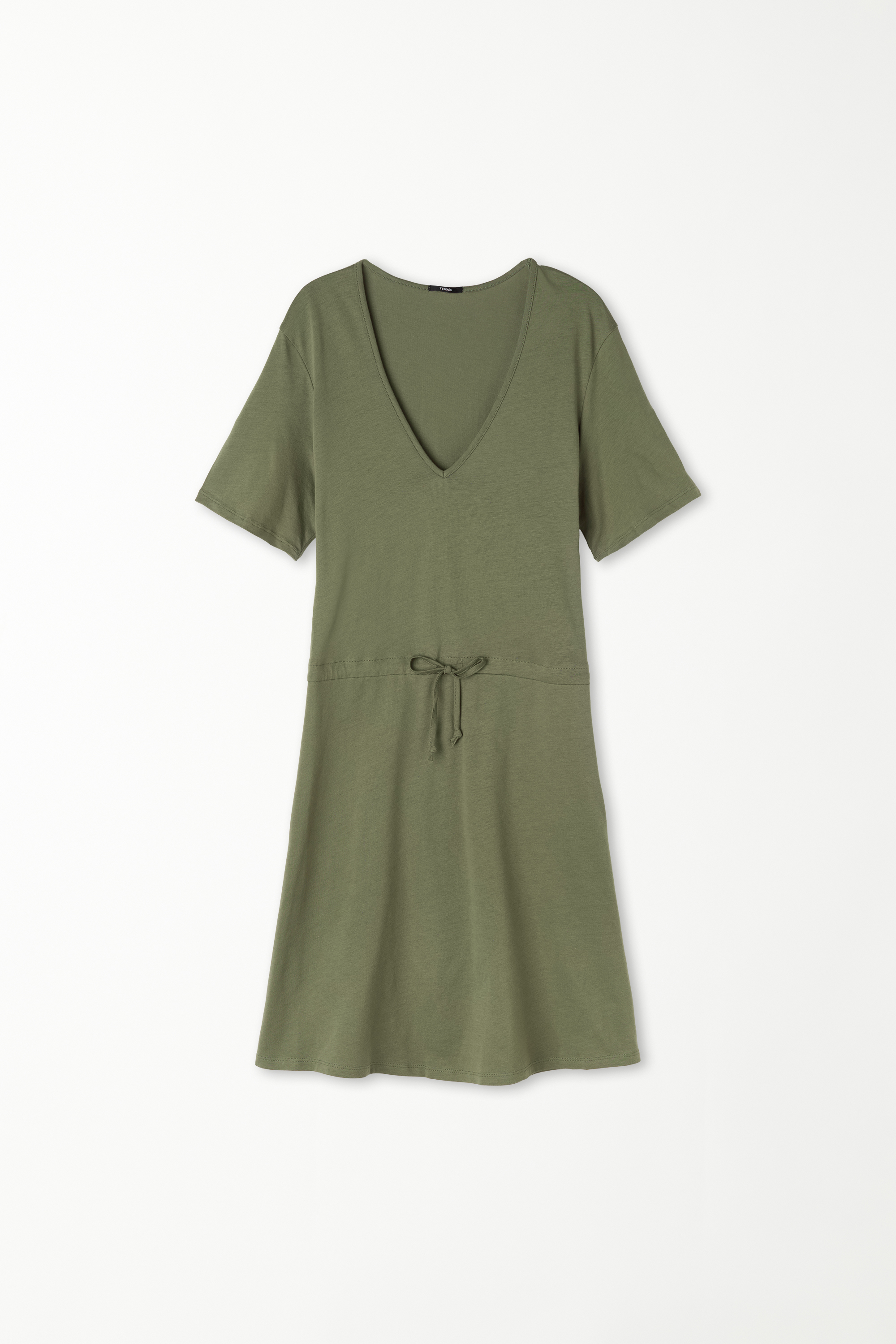 Short Sleeve Short Cotton V-Neck Dress