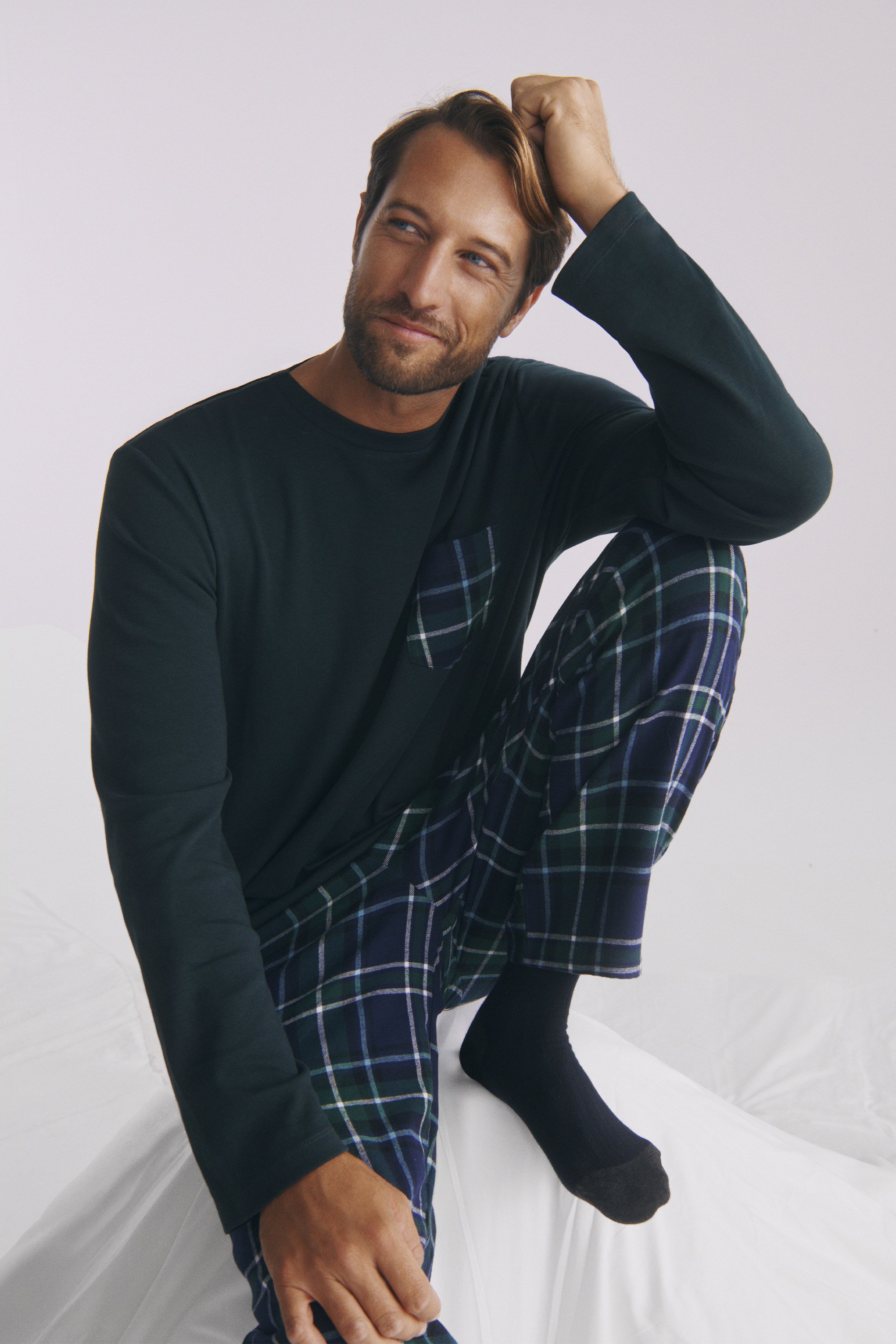 Long Flannel Pyjamas With Tartan Pocket