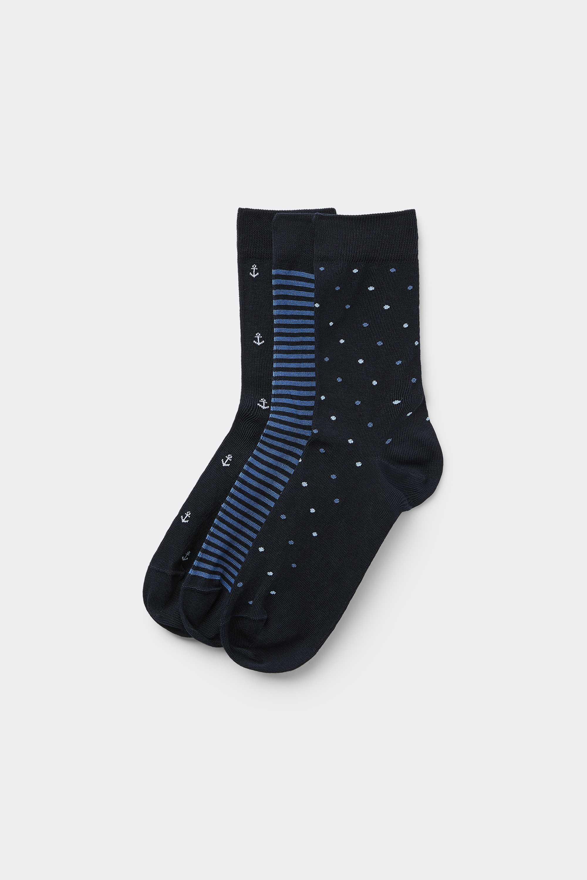 3 Pairs of Men’s Patterned Edgeless Cotton Crew Socks