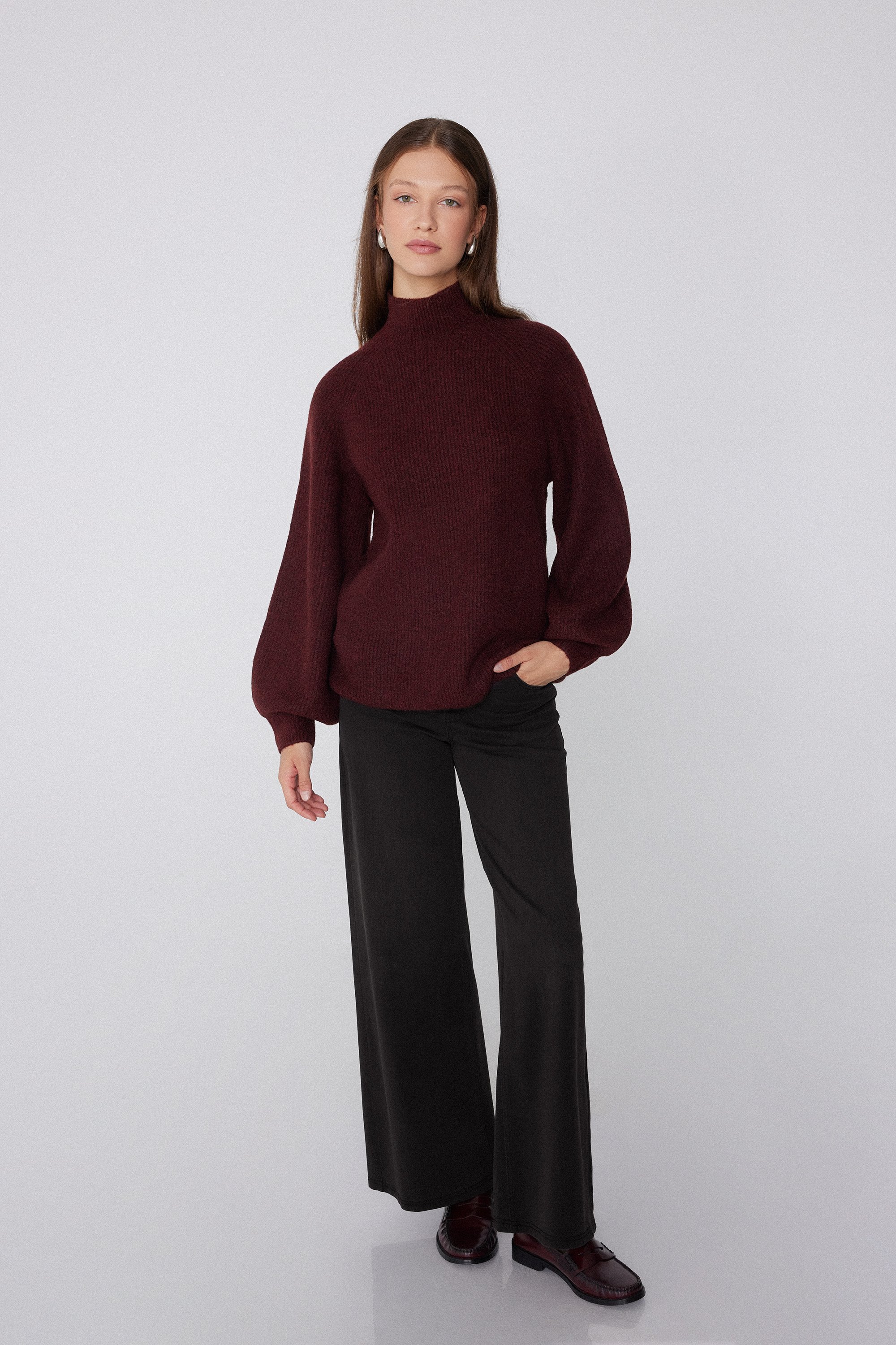 Long Sleeve Crater Neck Ribbed Jumper