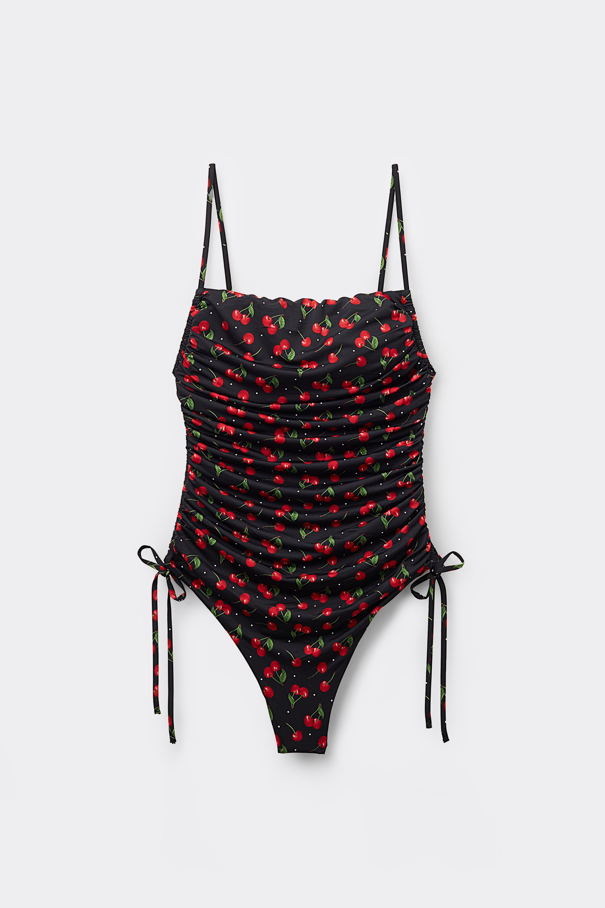 Cherry on Top One-Piece Bandeau Swimsuit with Drawstring