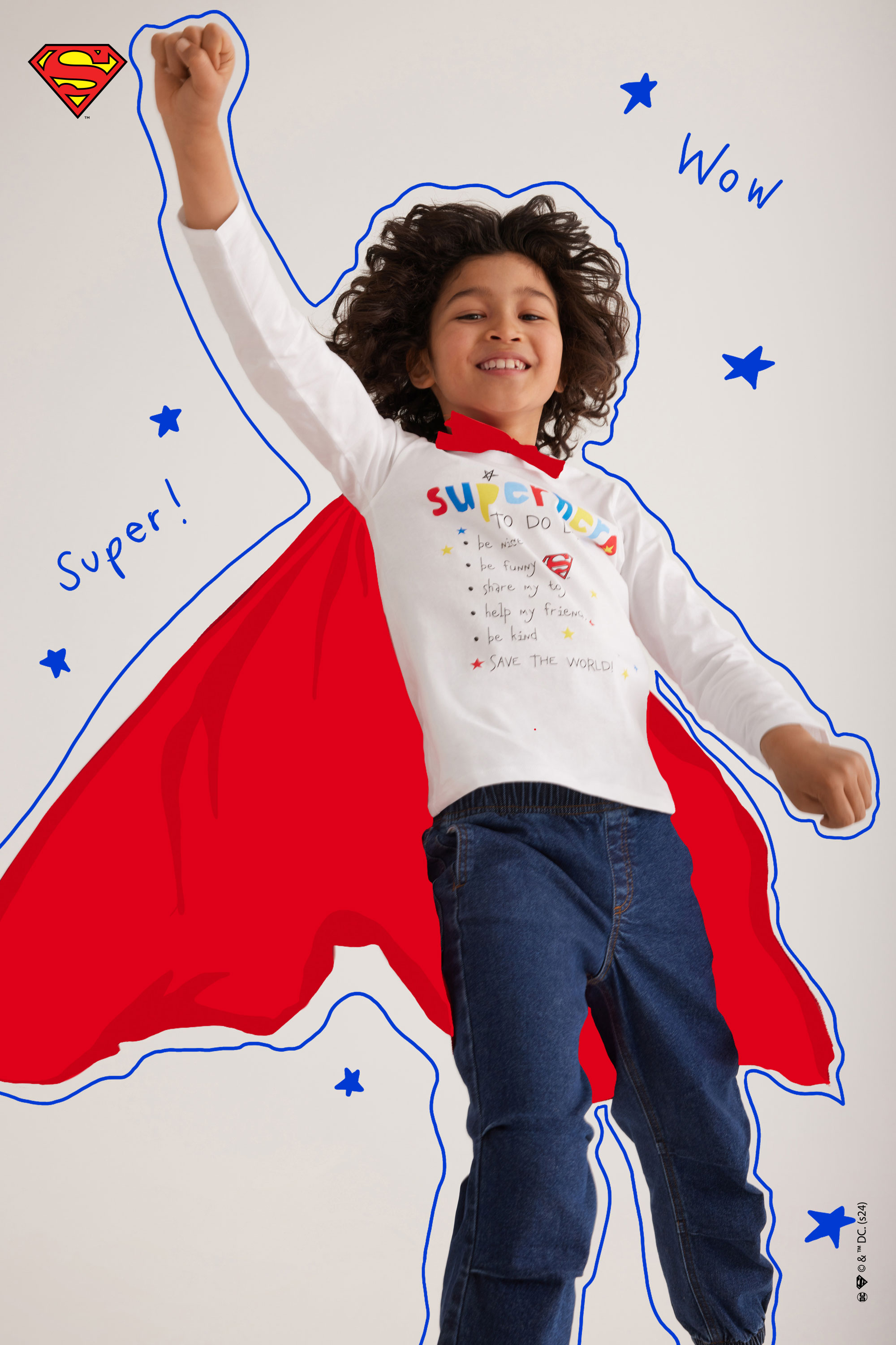 Μακρυμάνικη Μπλούζα με Στρογγυλή Λαιμόκοψη και Print Superman για Αγόρι