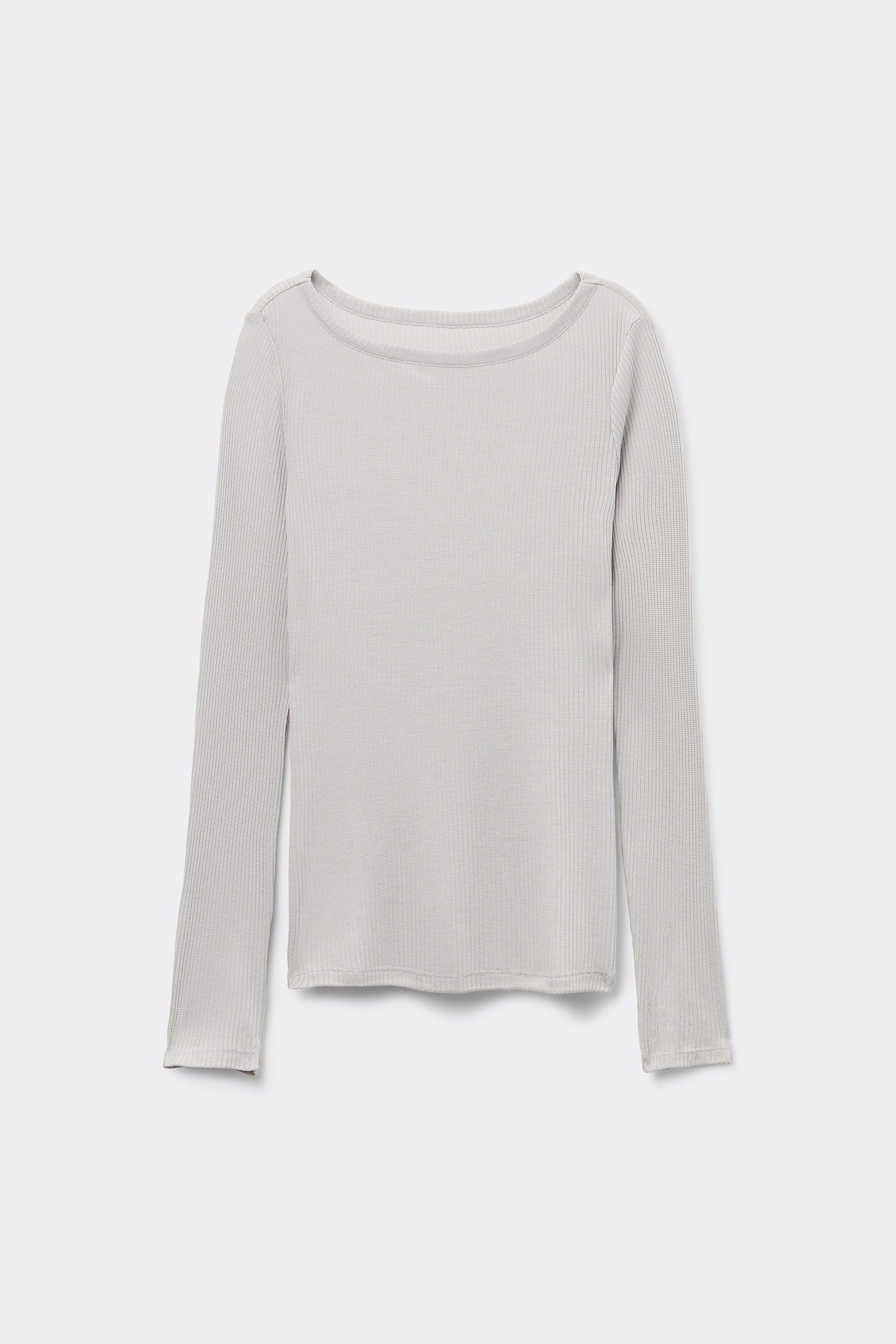 Long-Sleeved Ribbed Boat-Neck Top