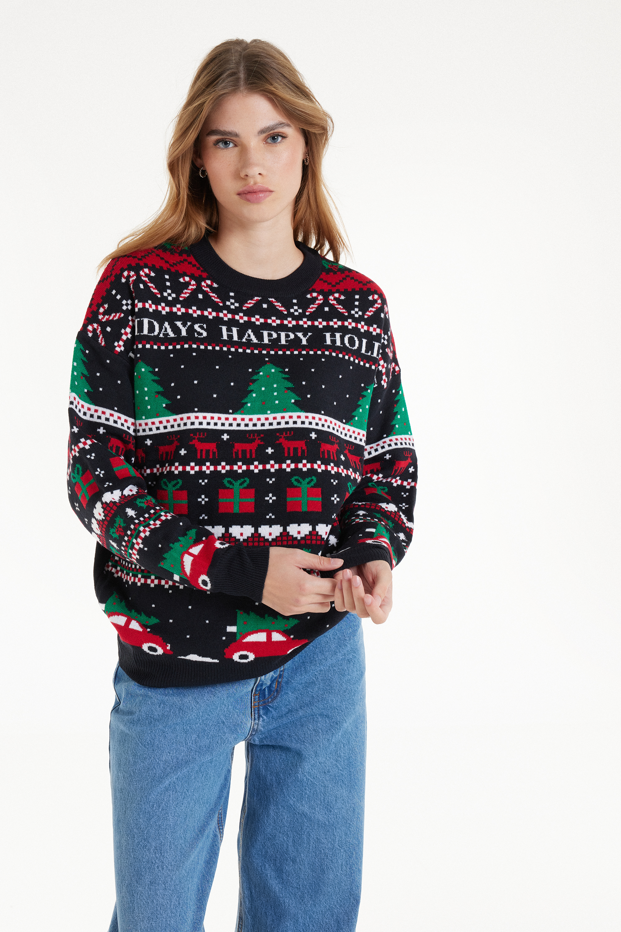 Sweter Unisex z Długim Rękawem w Bożonarodzeniowe Wzory