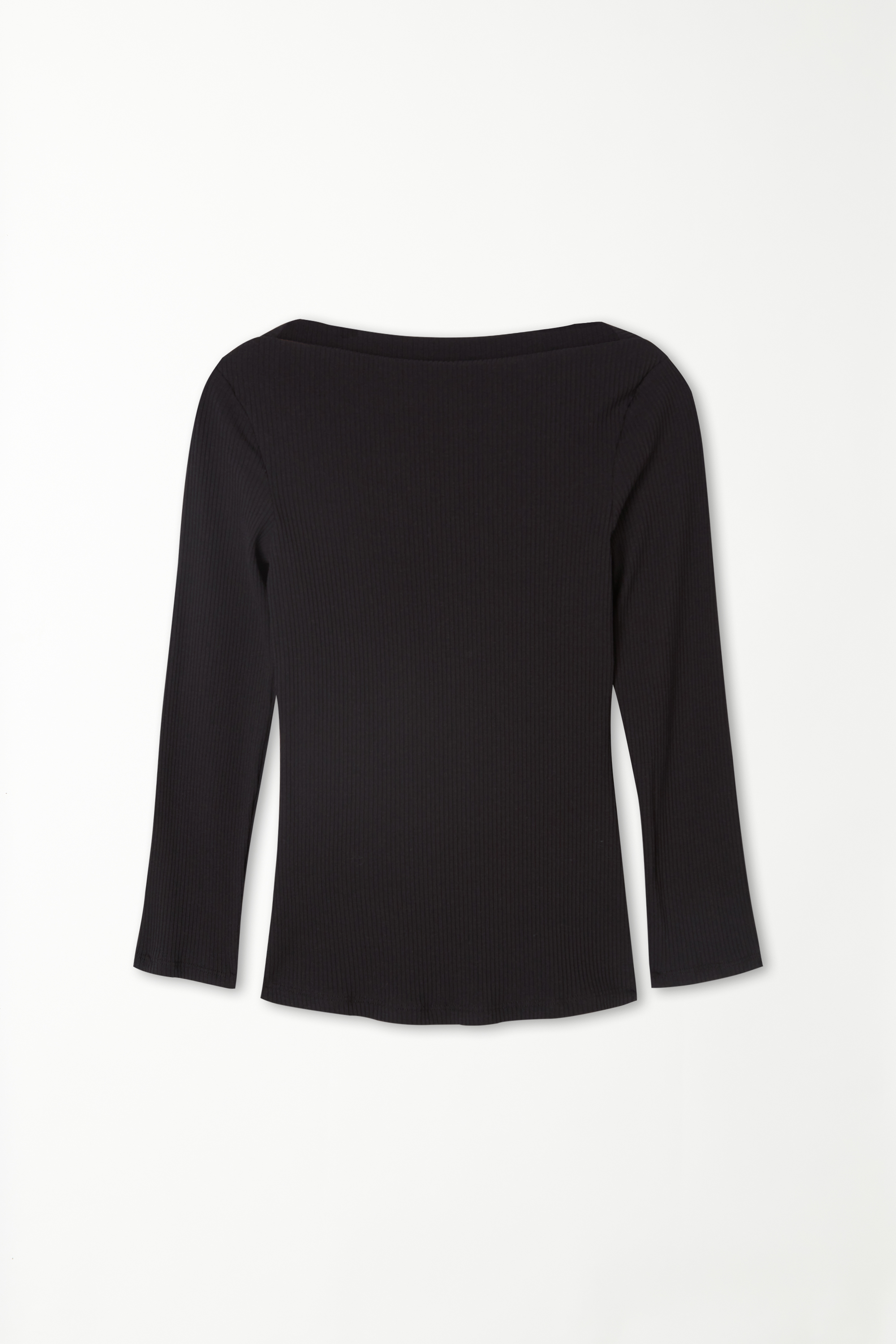 3/4 Length Sleeve Ribbed Top with Boat Neck