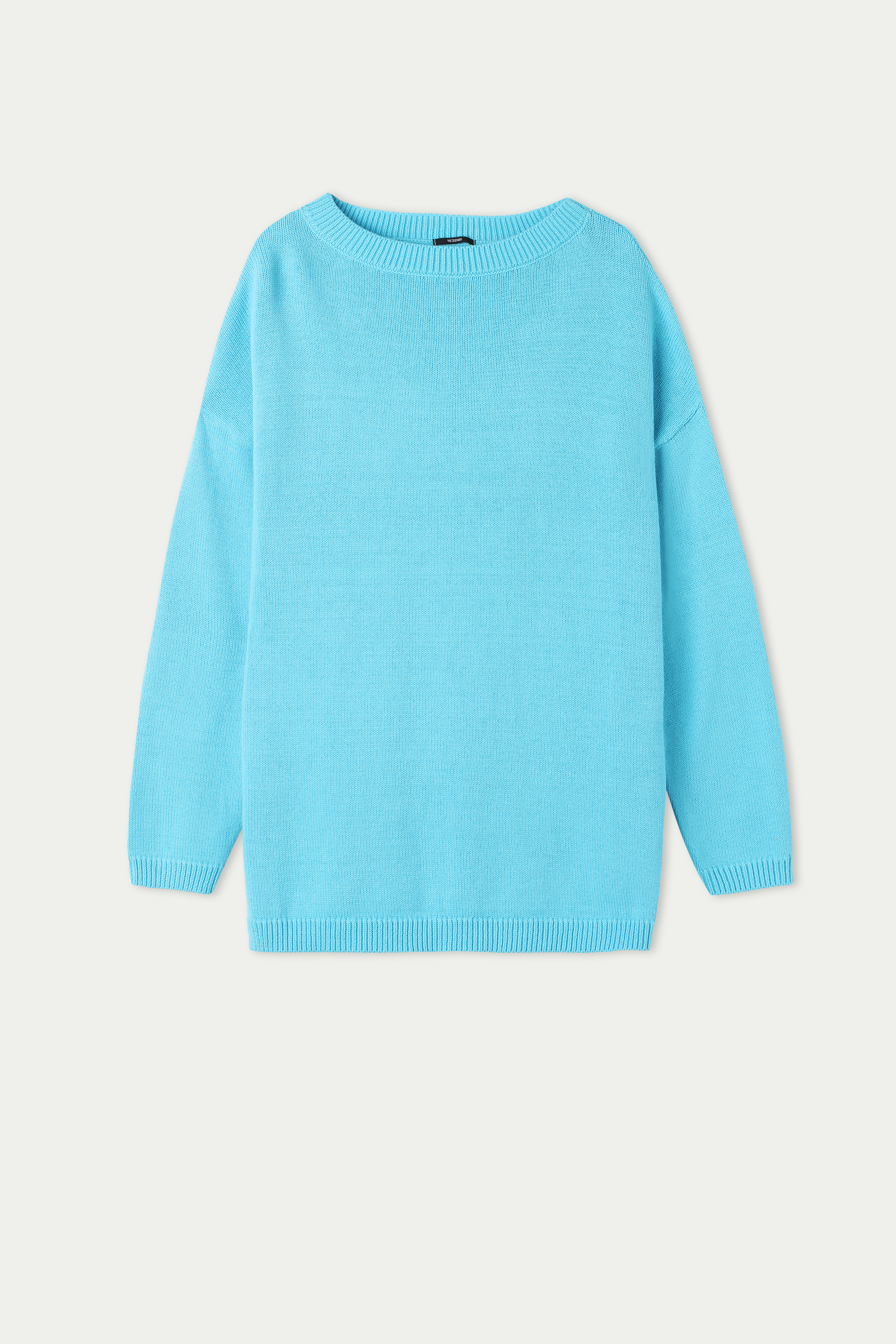 Long Boat Neck Sweater in Fully-Fashioned Cotton