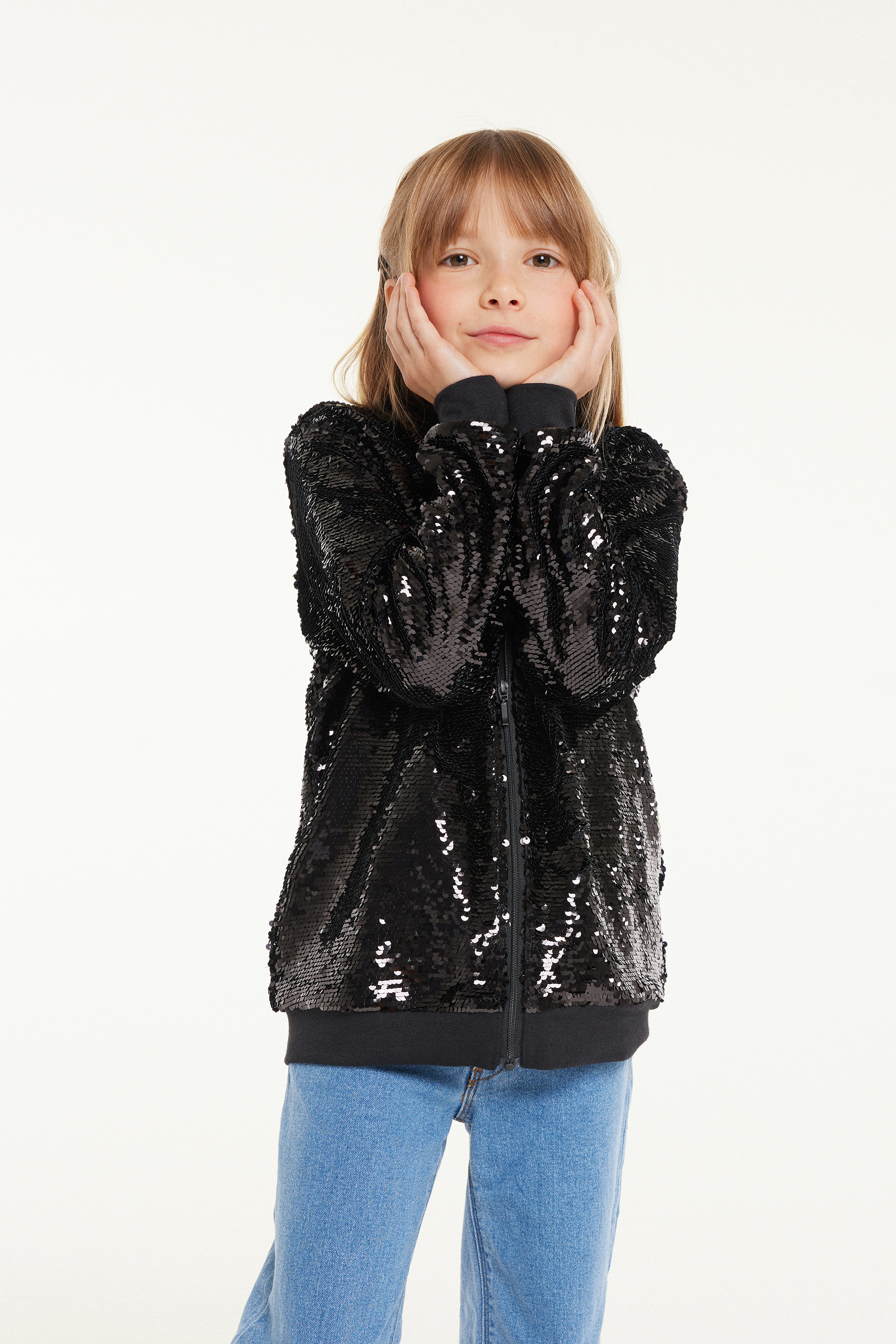 Girls’ Sequinned Bomber Jacket