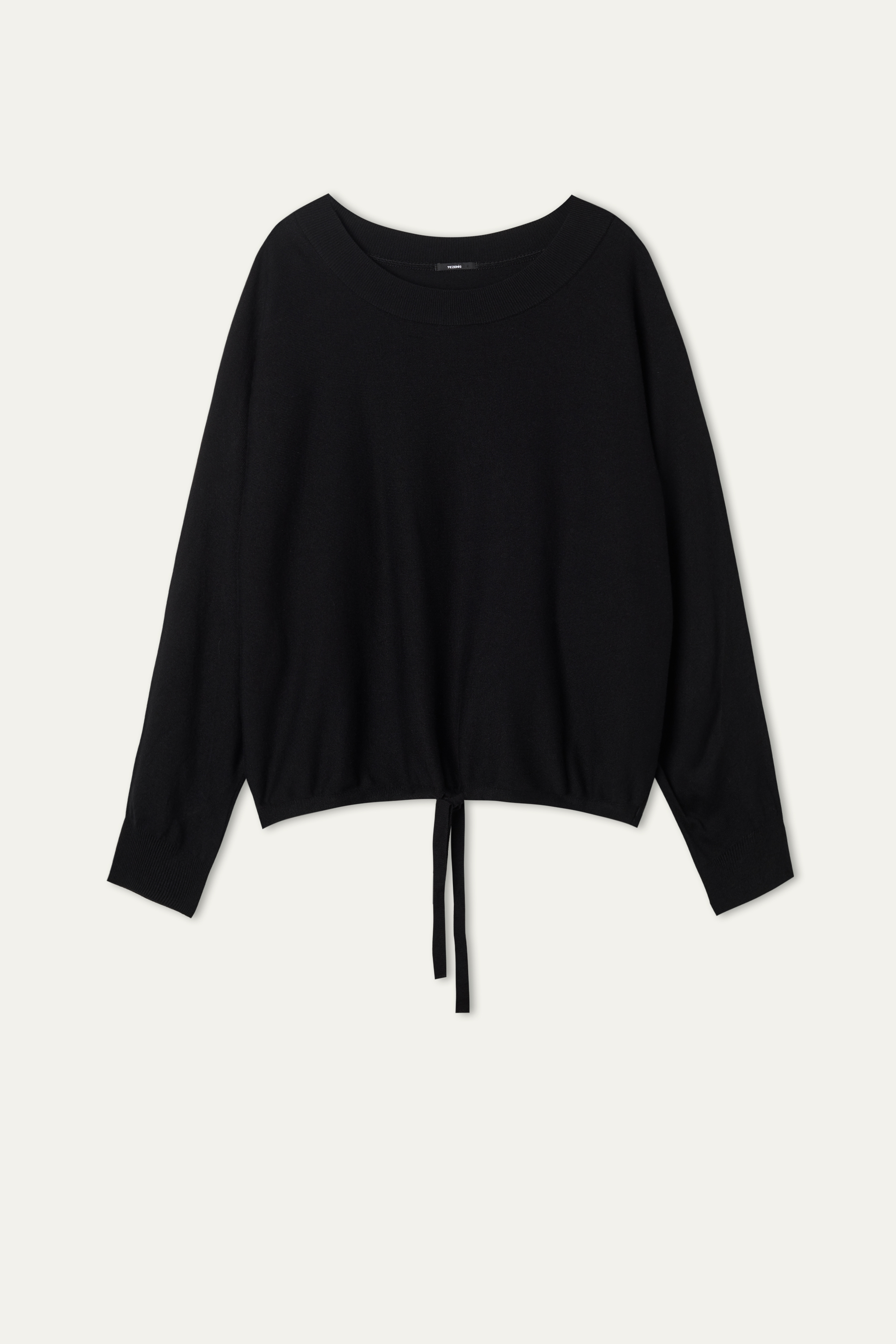 Cropped Batwing Sleeve Jumper with Drawstring