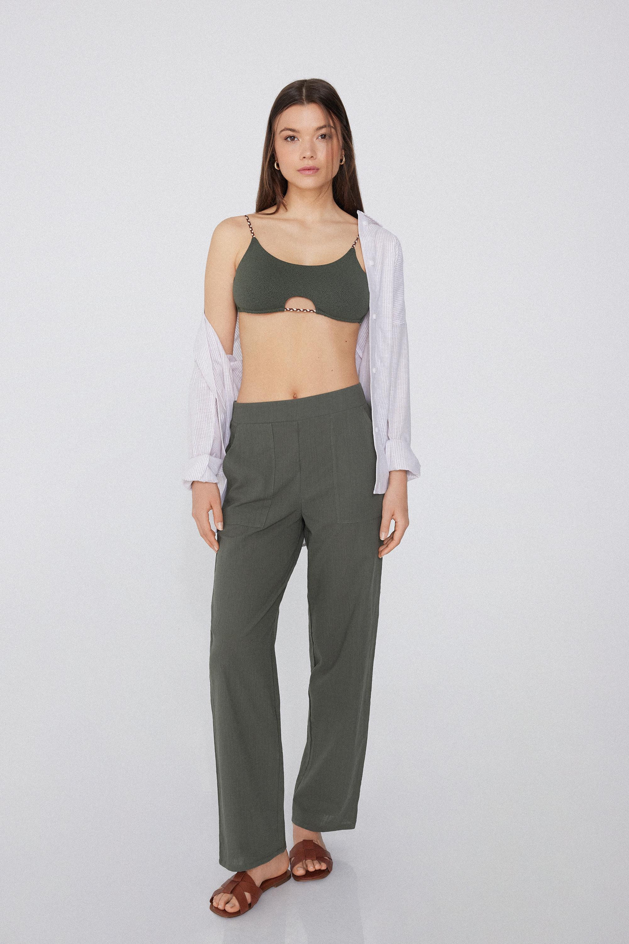 Long Cotton Canvas Pants with Pockets