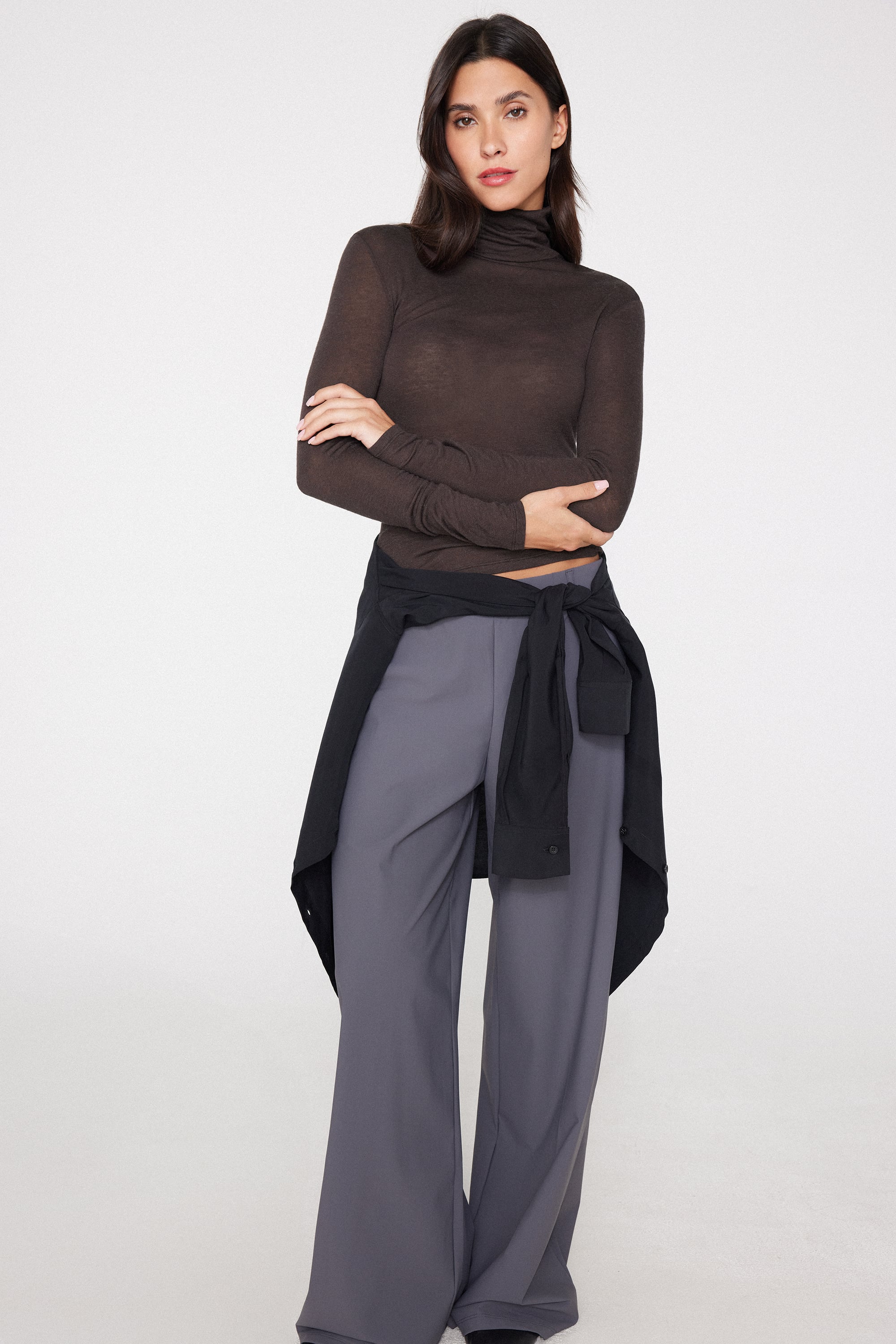 Lightweight Polo Neck Top with Merino Wool
