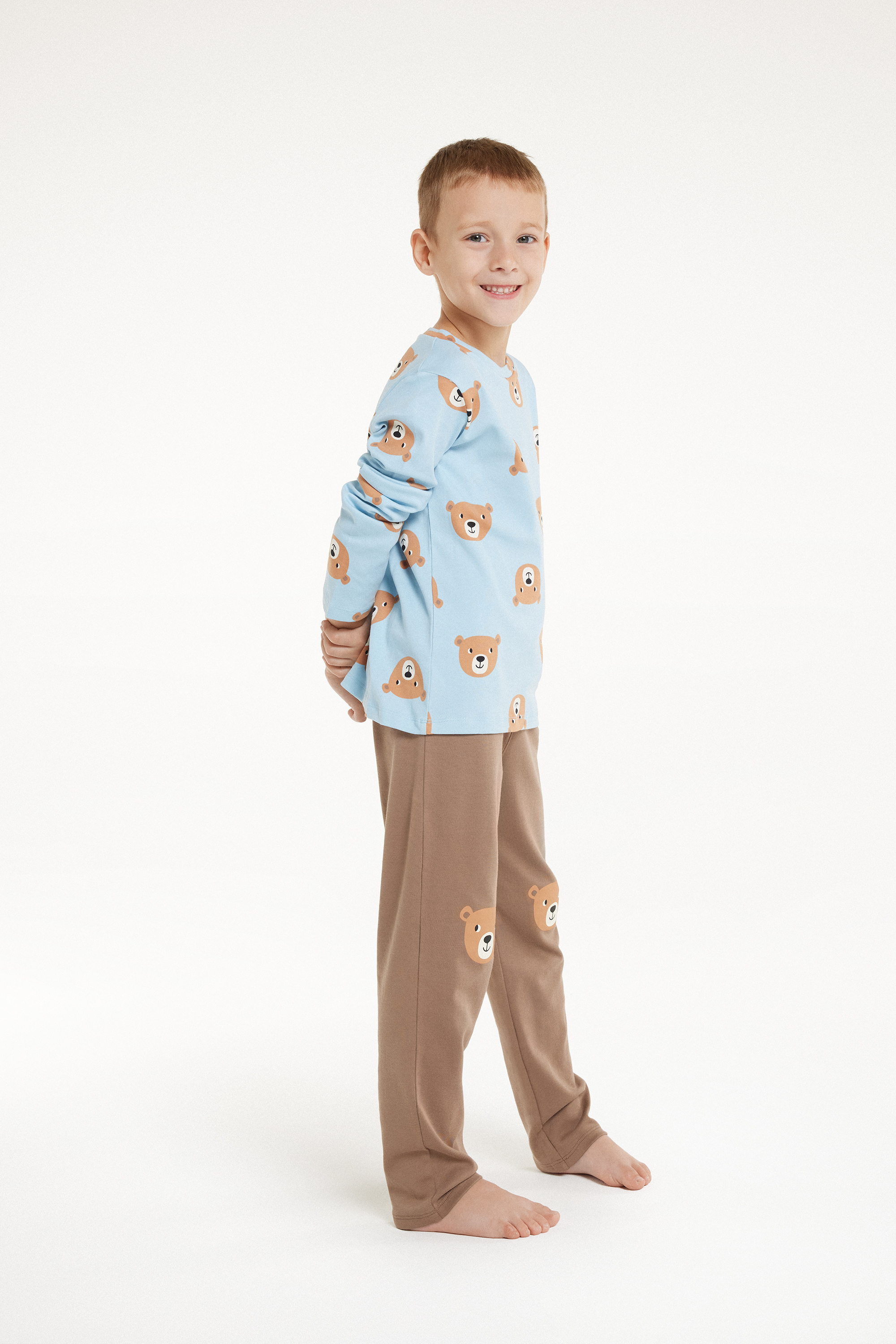 Langer Pyjama aus Baumwolle für Jungen mit Teddyprint