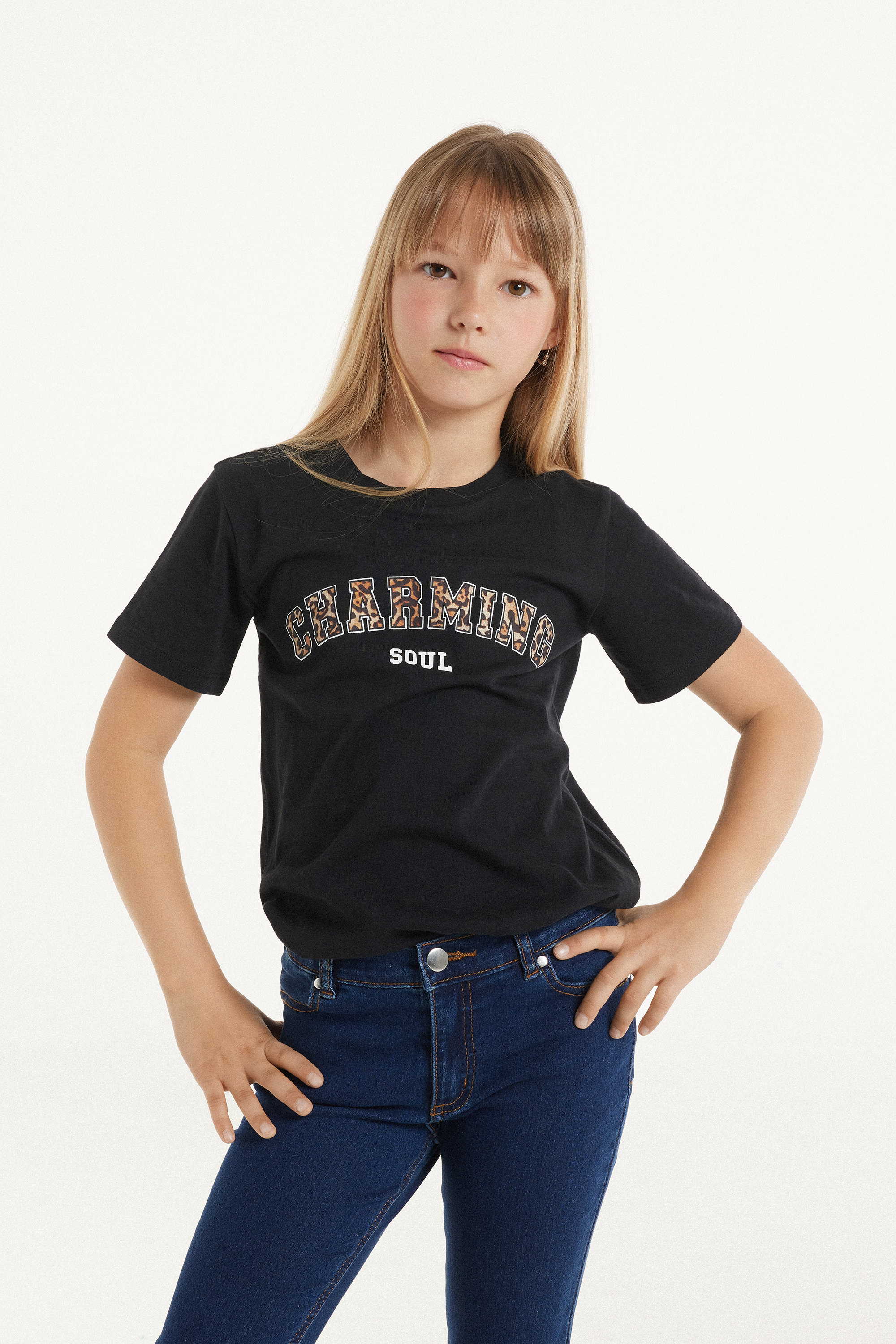T-Shirt Girocollo in Cotone con Stampa
