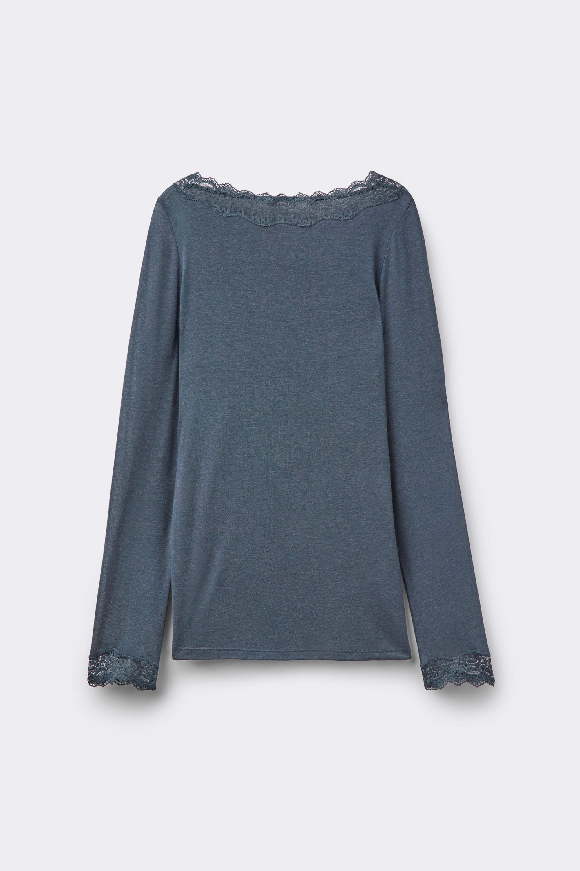 Langarm-Shirt mit U-Boot-Ausschnitt aus Spitze/Merinowolle