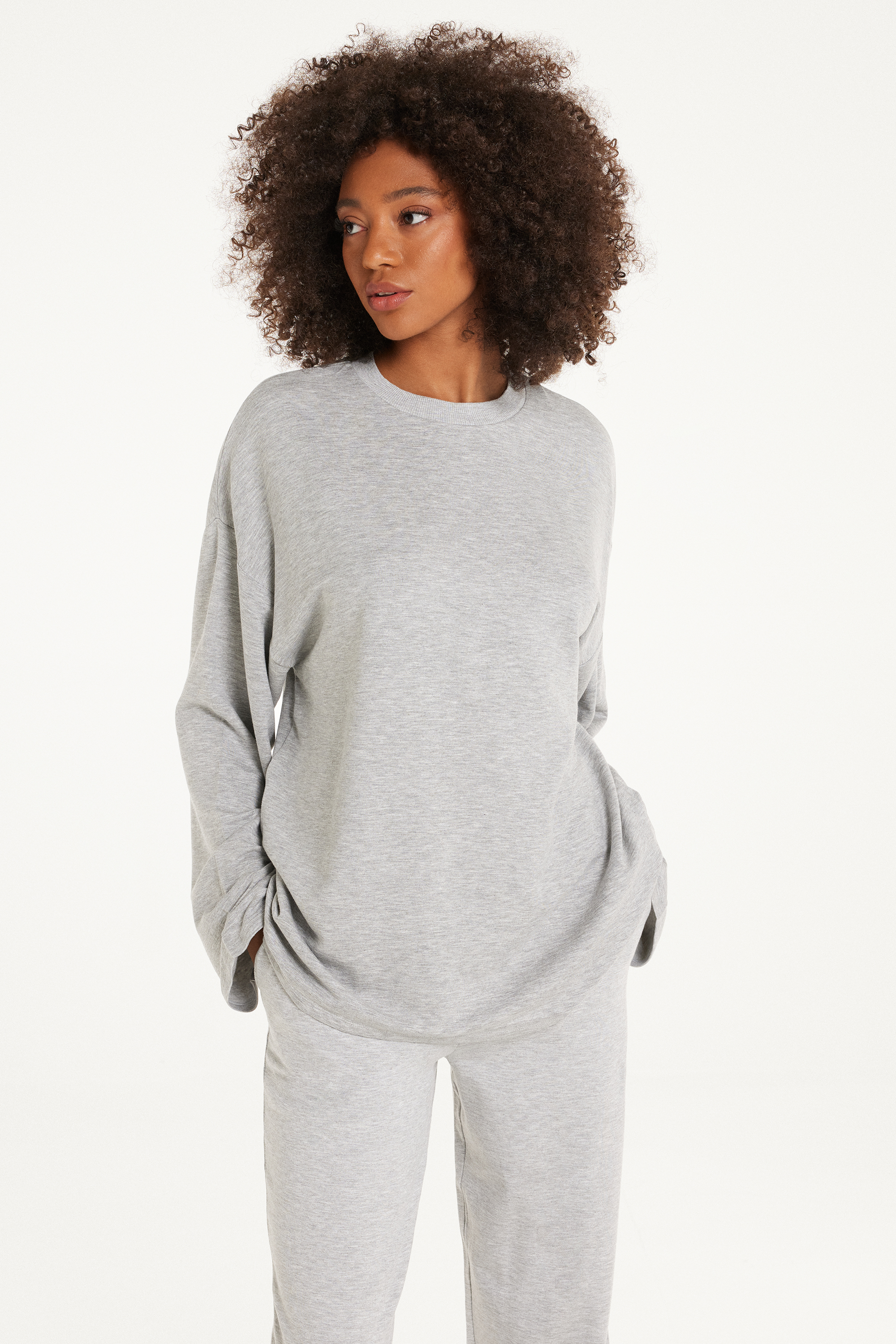 Oversized Long-Sleeved Fleece-Lined Top