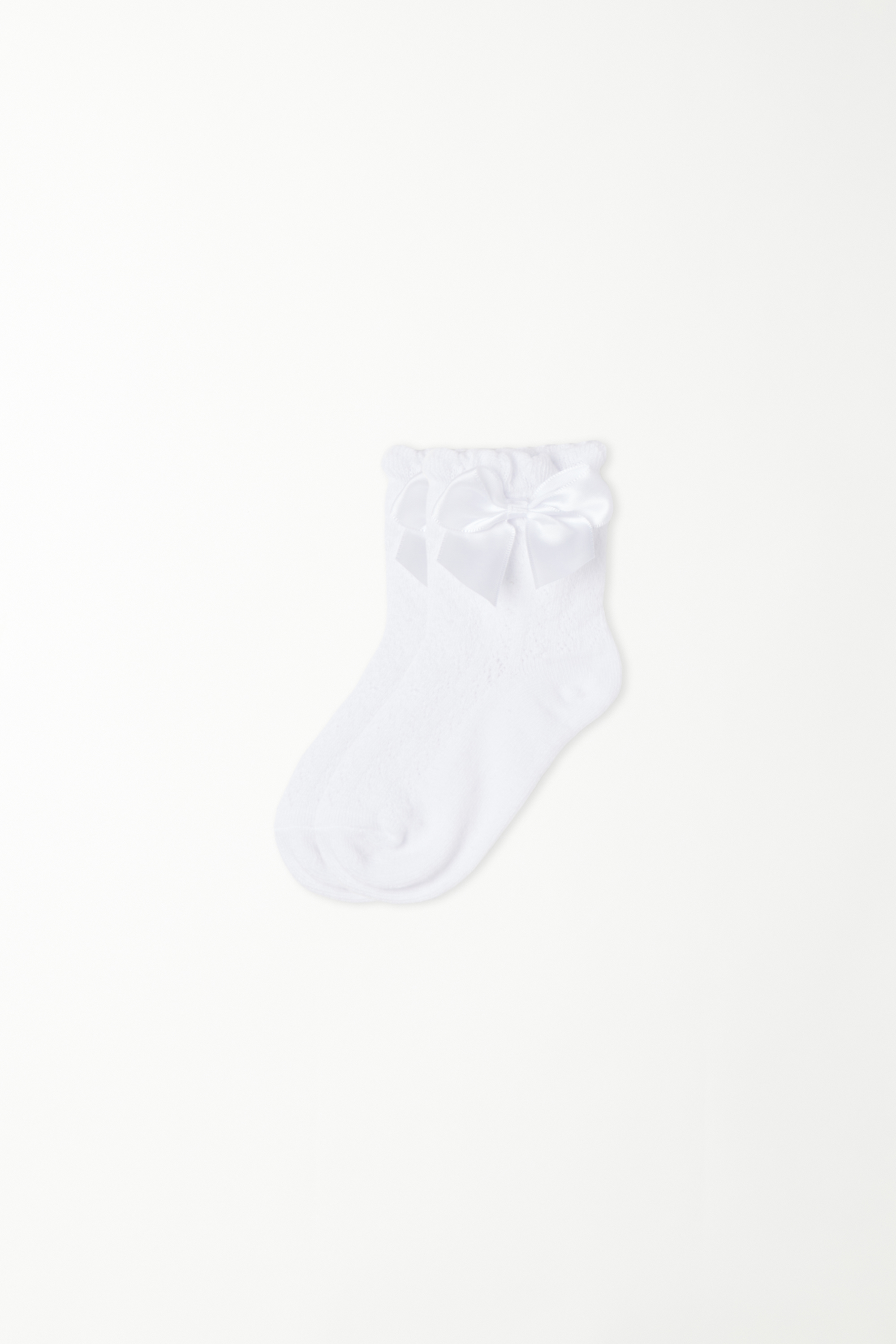Girls’ Short Worked Cotton Socks with Satin Bow