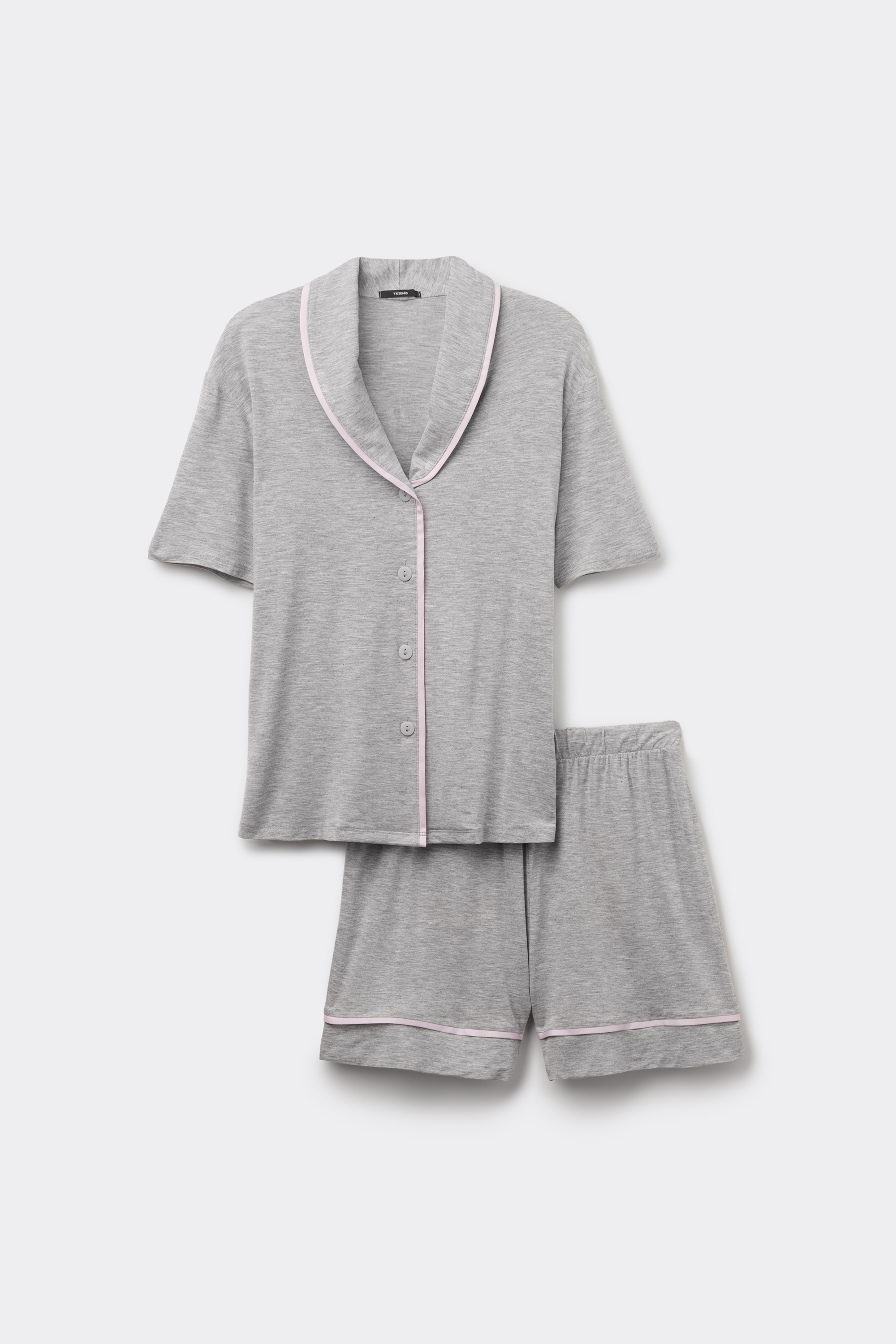 Half Sleeve Button Up Short Viscose Pajamas with Satin Trim