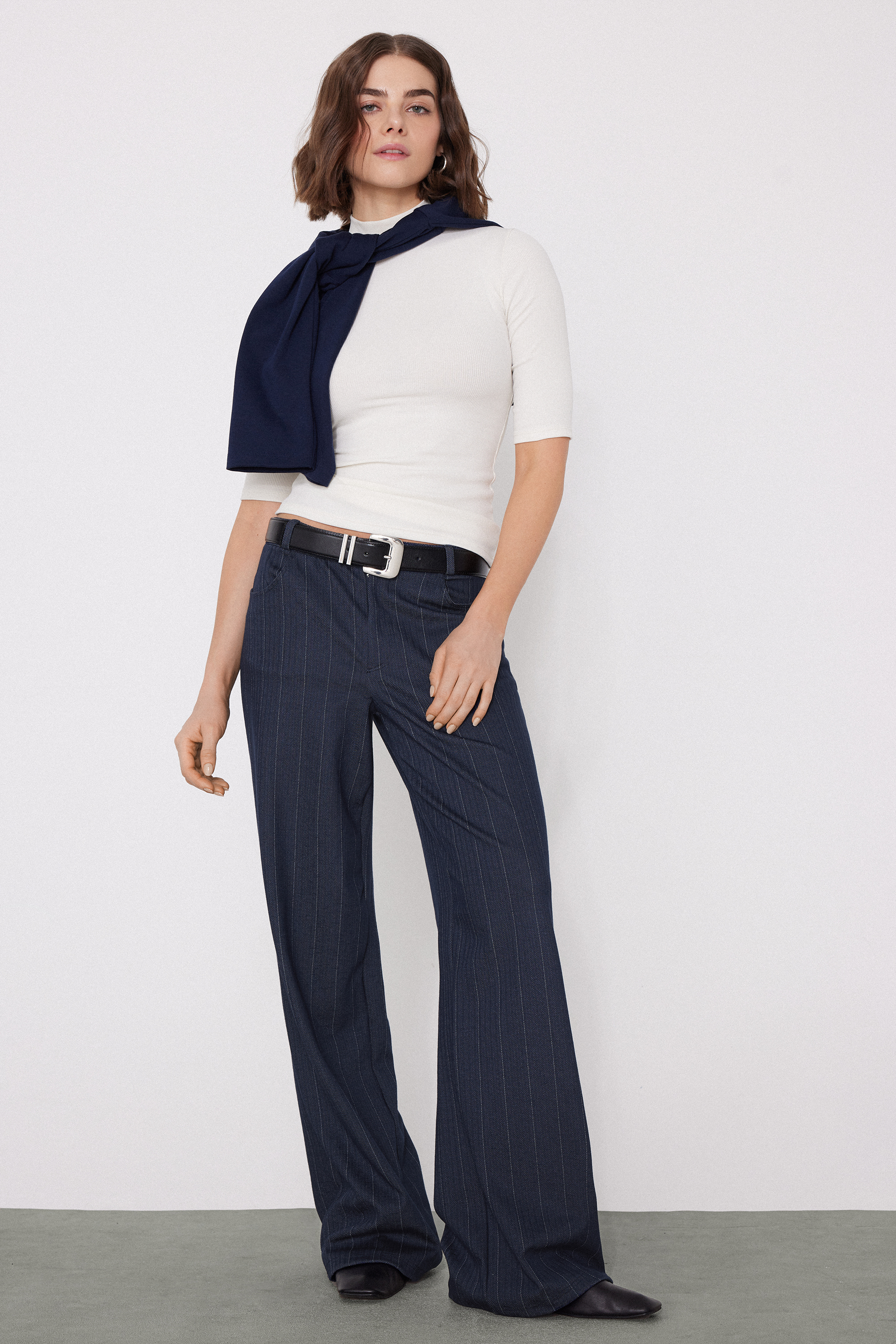 Pantaloni Lunghi Palazzo Effetto Denim