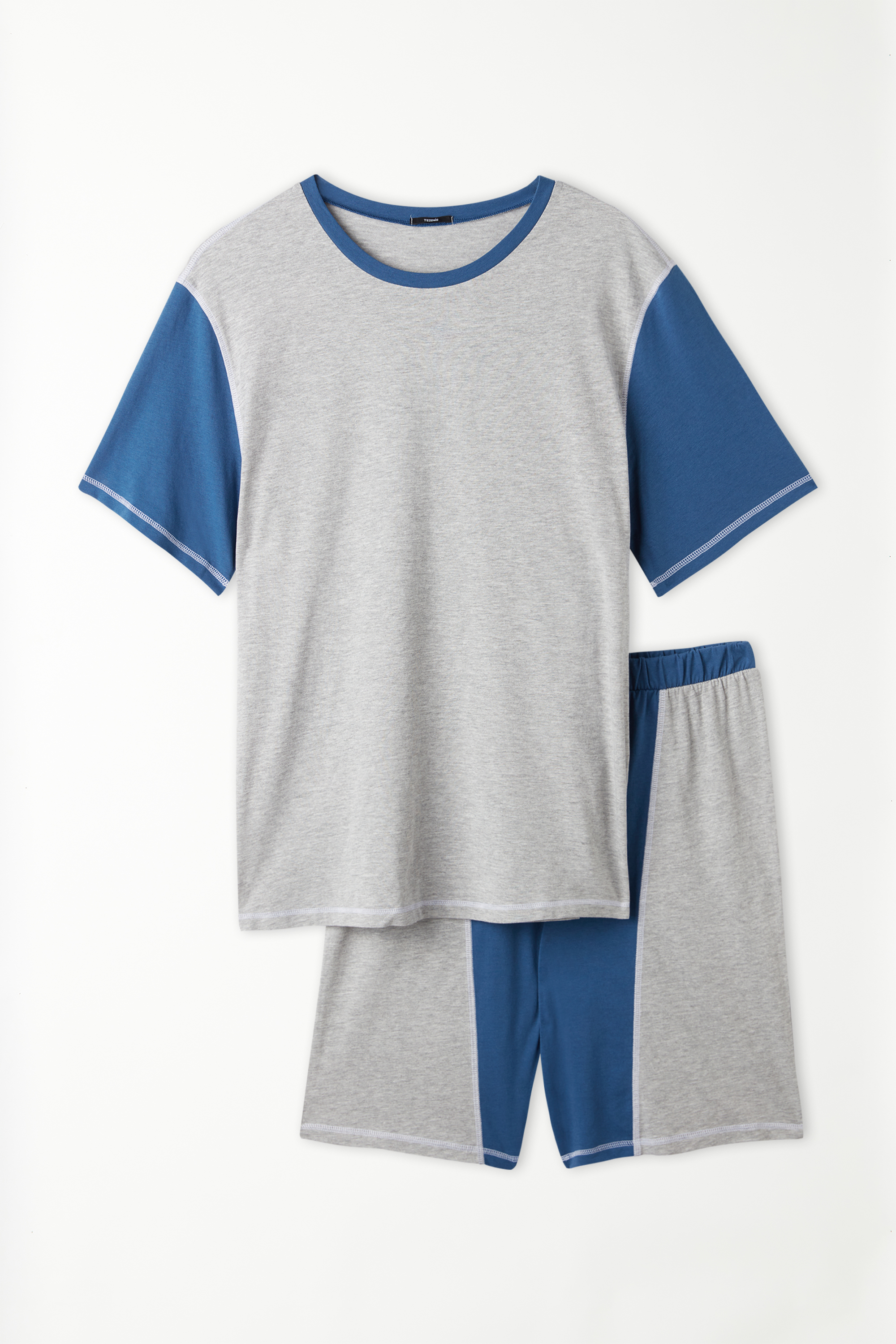 Contrasting Short Cotton Pyjamas with Short Sleeves