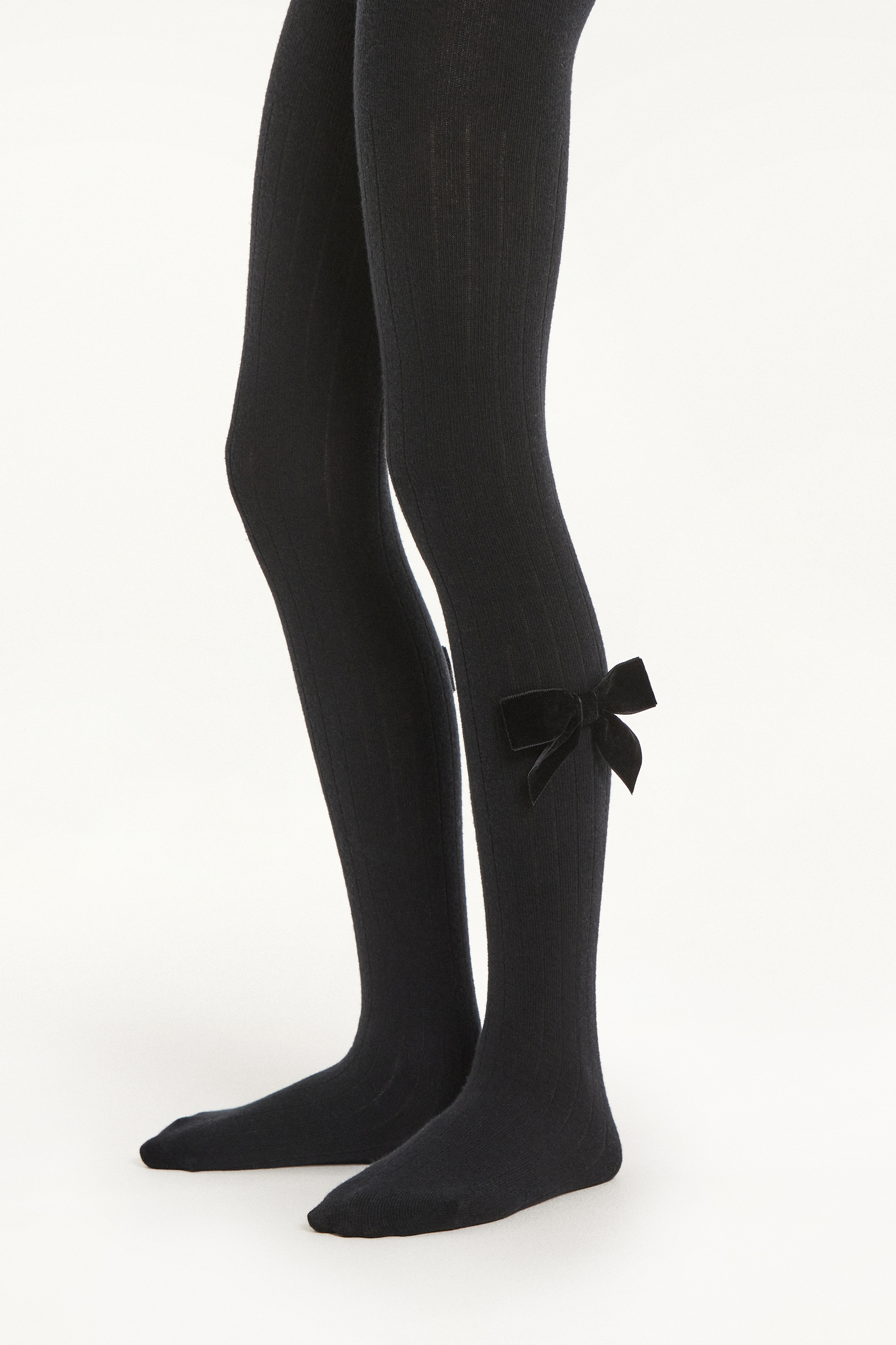 Collant Cotone Bimba Coste con Fiocco